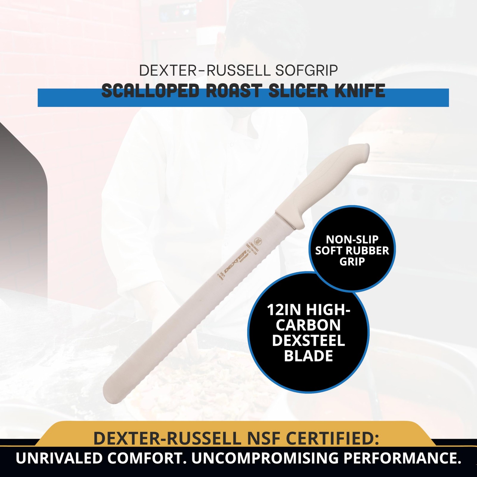 Dexter-Russell Sofgrip 12 Scalloped Roast Slicer Dexsteel Soft Rubber Grip Nsf