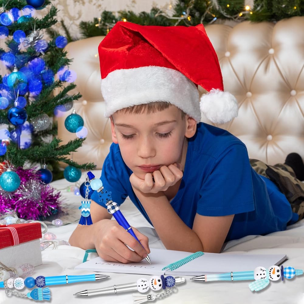 Vellibring 12 Set Christmas Beadable Pens Plastic Bead Winter Black
