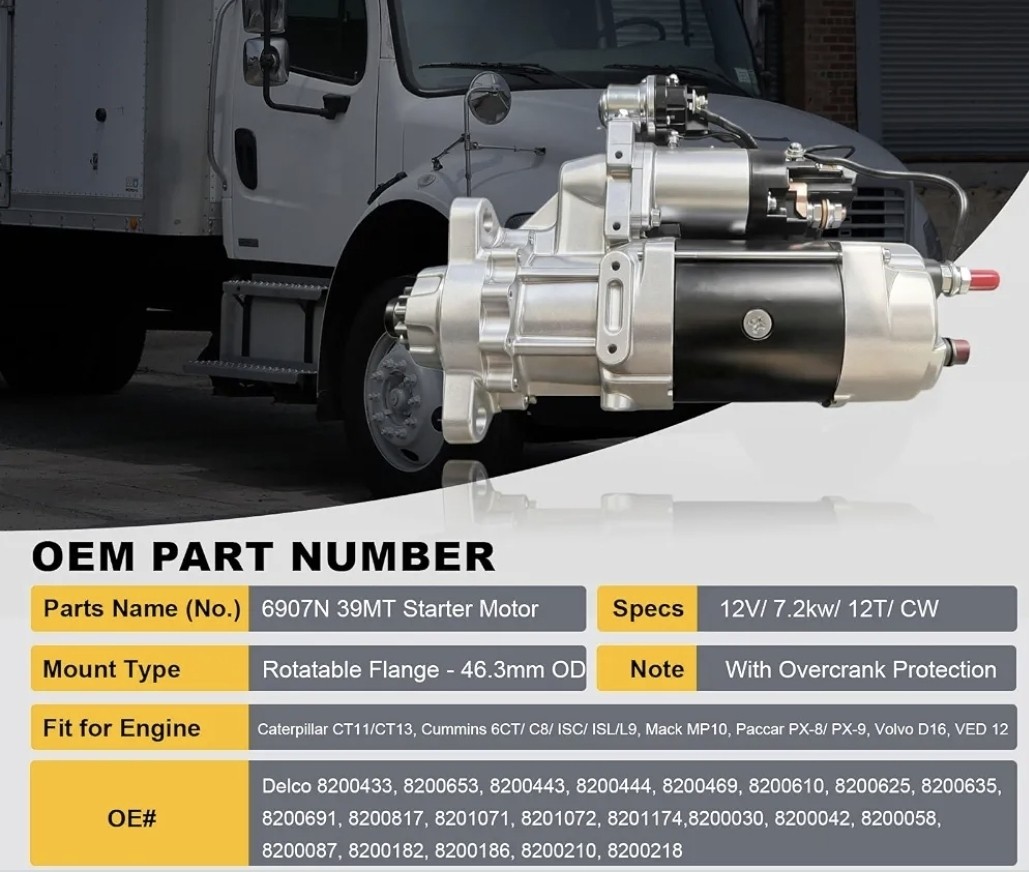 8200433 Starter Motor 6907N Replacement Starter for Cummins ISC/ISL and Maxxforc