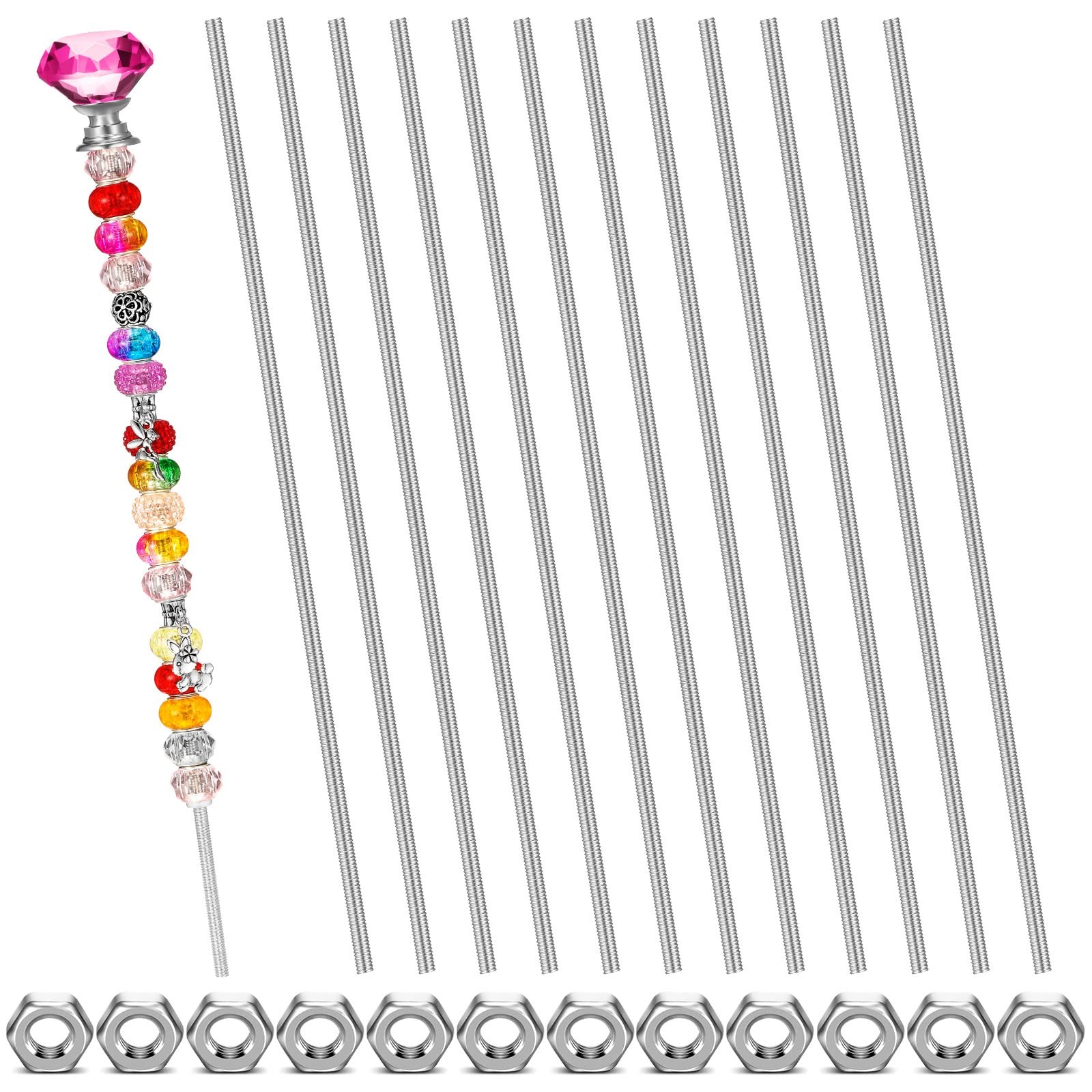 LEIFIDE 8/32 Inch 4mm Threaded Rod with Hex Nuts 12 Inch, multi-color