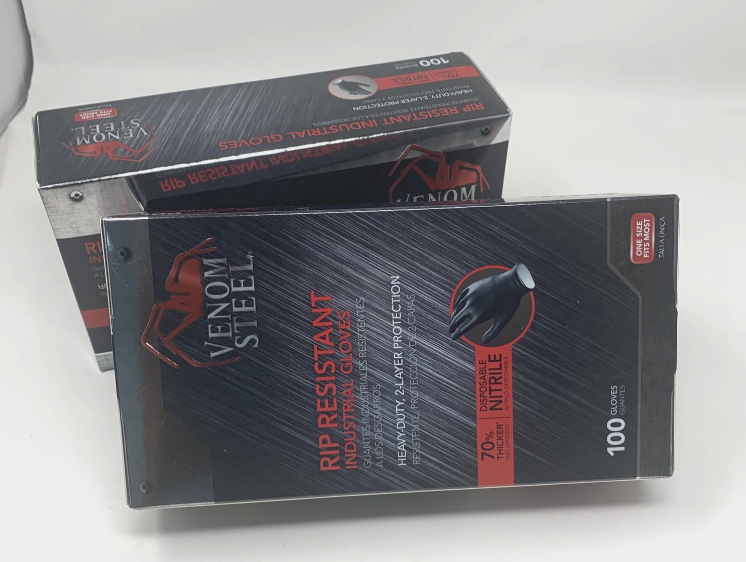 VENOM STEEL Nitrile Gloves Rip Resistant One Size Fits Most 2 Pack 100 each box