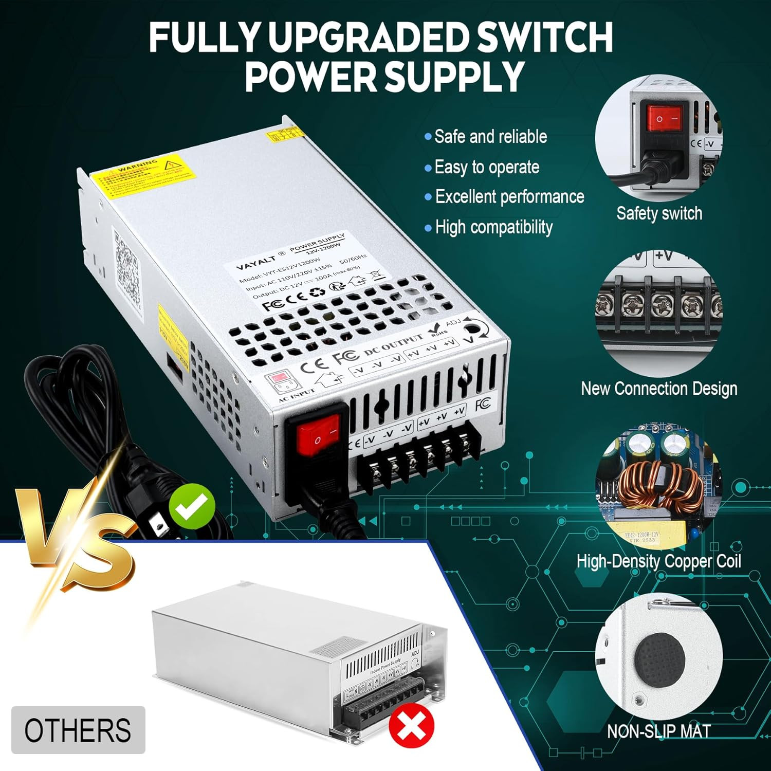 DC 12V 100A 1200W Switching Power Supply, 110V/220 V Power Supply AC to DC Conve