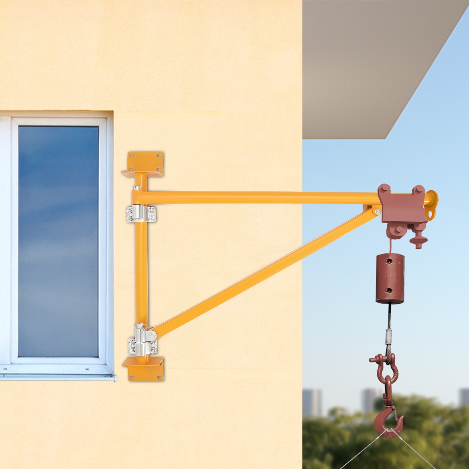 Wall Mount Jib Crane Bracket, 200kg Capacity Swing Arm Hoist, Orange Alloy Steel