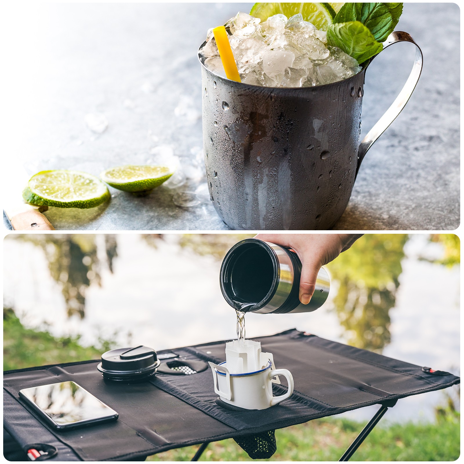 304 Stainless Steel Cup with Handle, 10oz Metal Water Glasses Shatterproof Cup