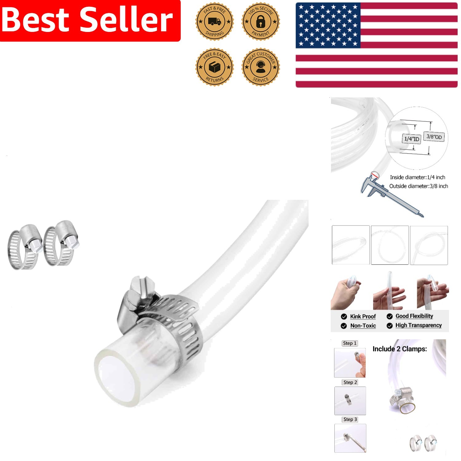 Clear Vinyl Tubing 10ft Flexible PVC Hose Lightweight Non-Toxic