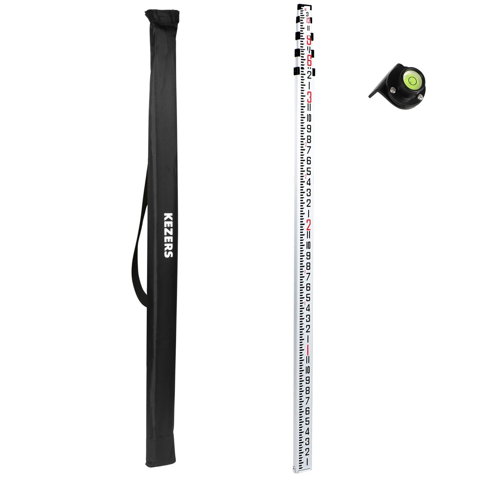 16FT Dual Sided Aluminum Grade Rod – 5 Section Telescopic Leveling Tool w/ Case