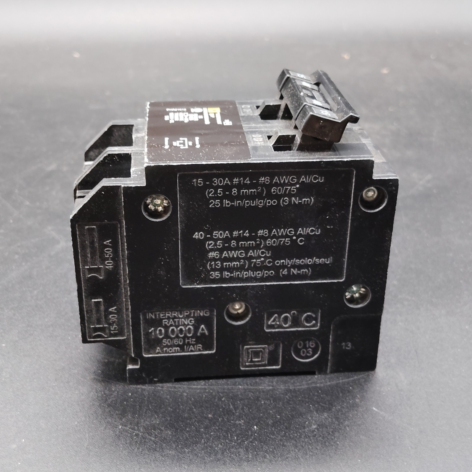 SQUARE D HOMT215240CP HOMELINE 1-15A & 1-40A 2-POLE QUAD TANDEM CIRCUIT BREAKER