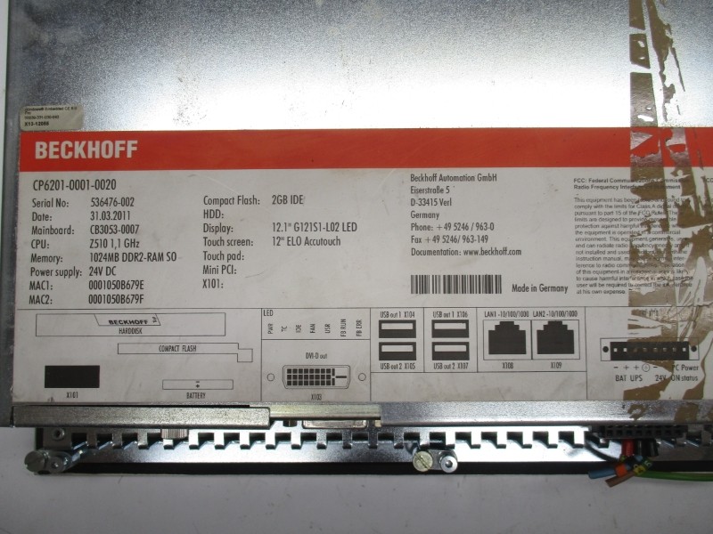 BECKHOFF CP6201-0001-0020 24VDC UNMP