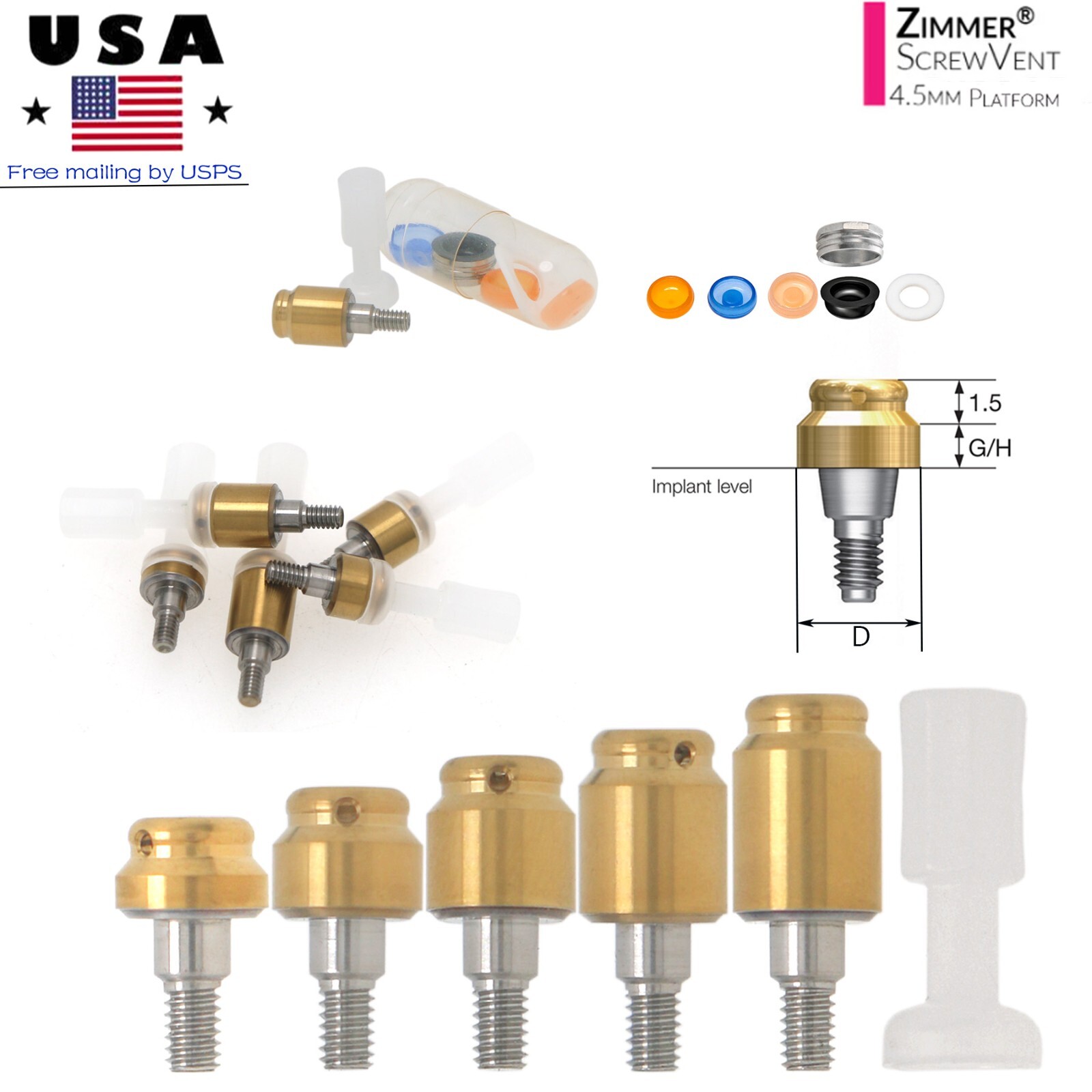 Dental Locator Abutment for Zimmer Tapered Screw-vent 4.5 Internal-Hex Implants