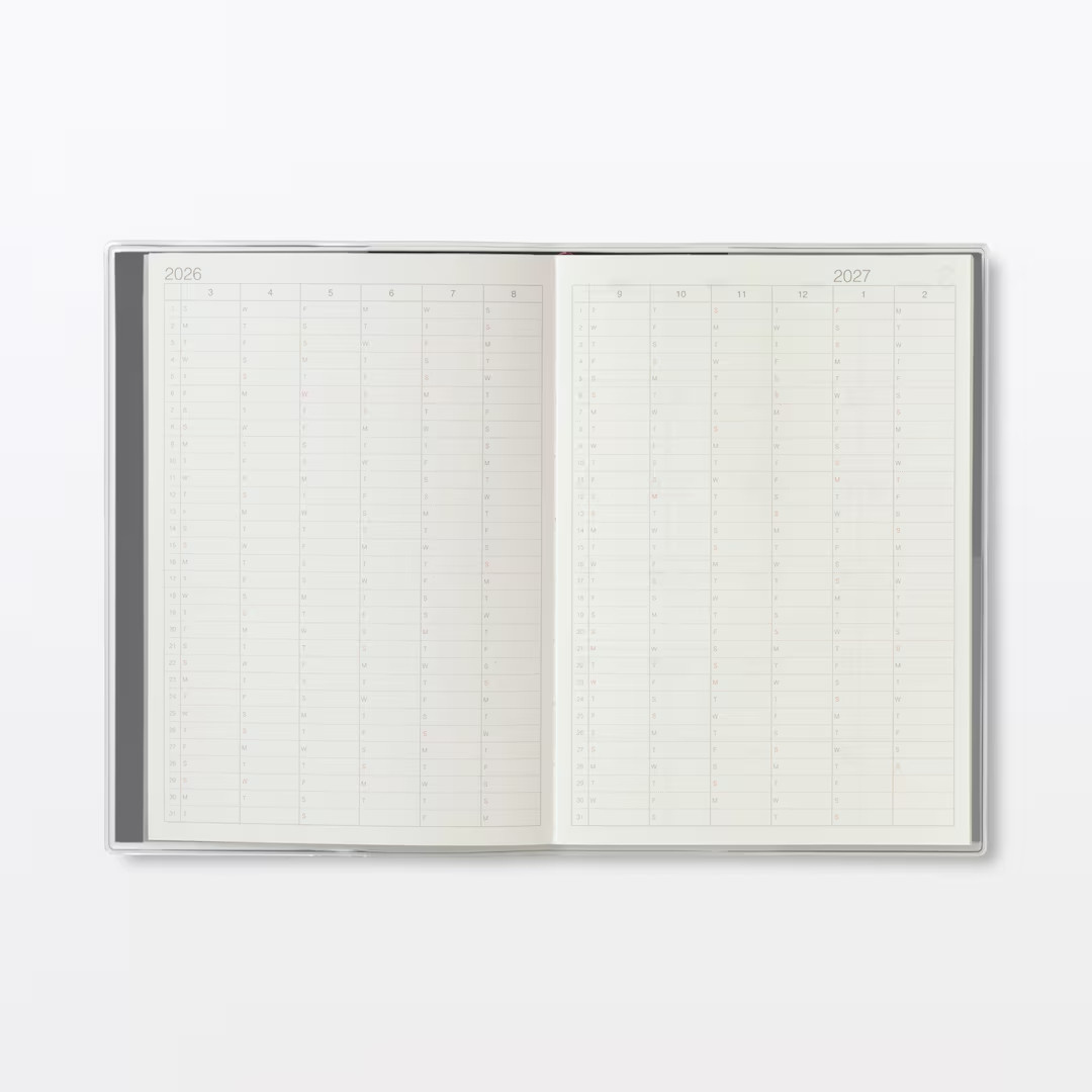 Muji 2026 Vertical Monthly Weekly Planner 2026. 03 – 2027. 04 Black B6 or A5