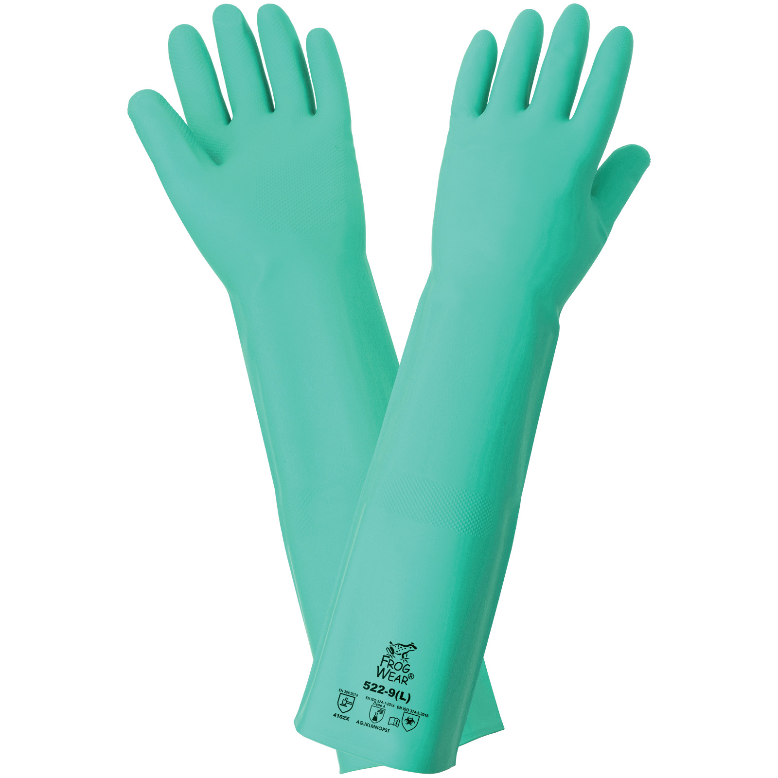 FrogWear 522 Extra-Long 22-Mil Green Nitrile Unsupported Gloves Diamond Grip