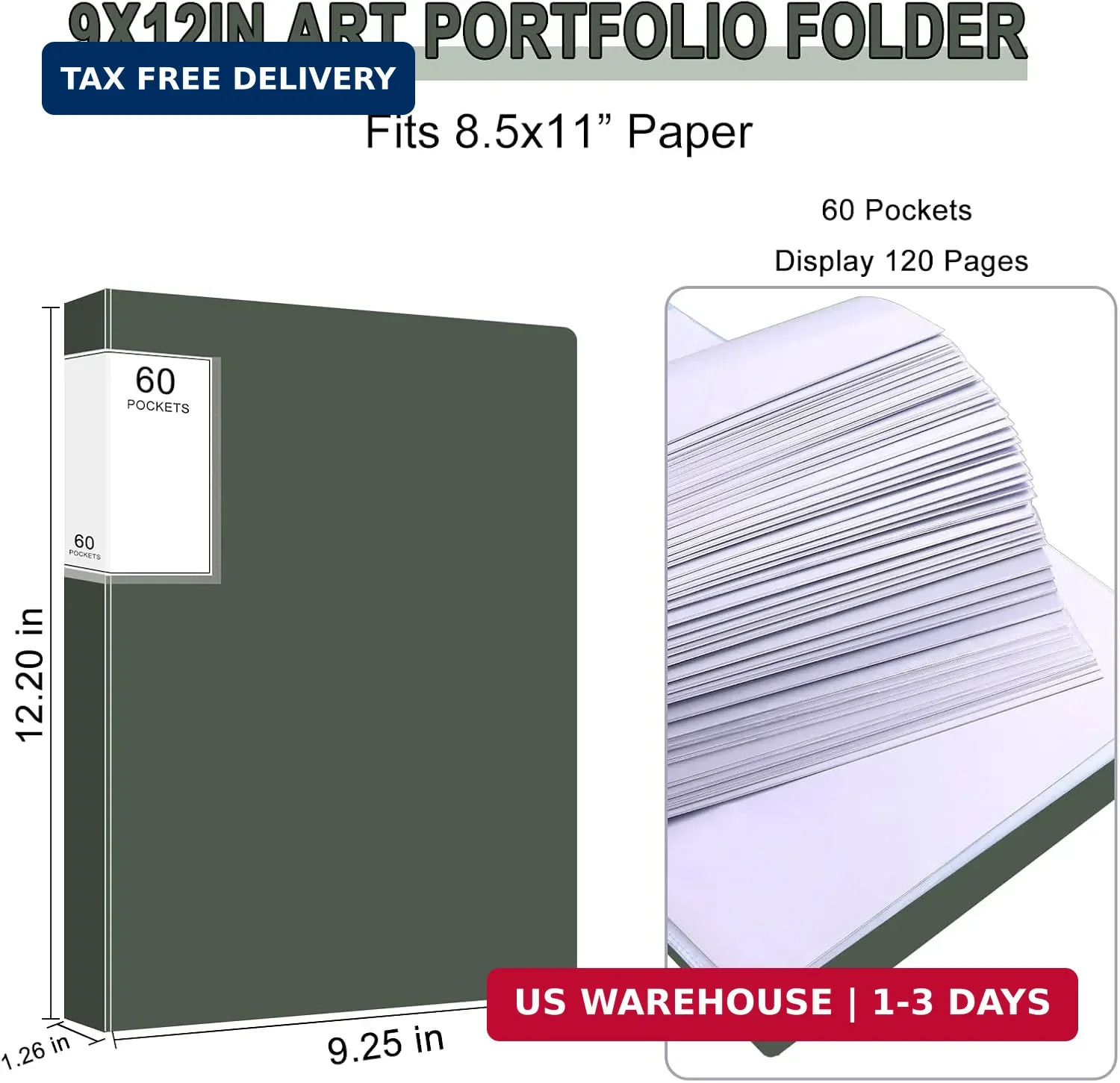 Art Portfolio Binder, Display Book with Plastic Sleeves, 60 Pocket Binder with P