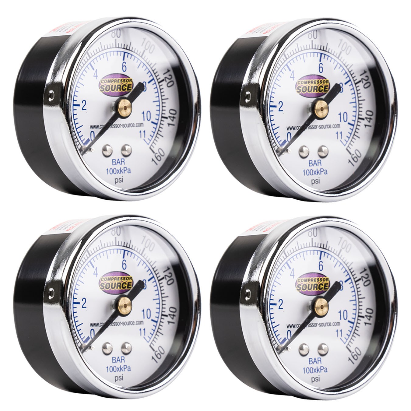 0-160 PSI Air Pressure Gauge 1/4″ NPT Center Back Mount CBM 2″ Face 4 Pack