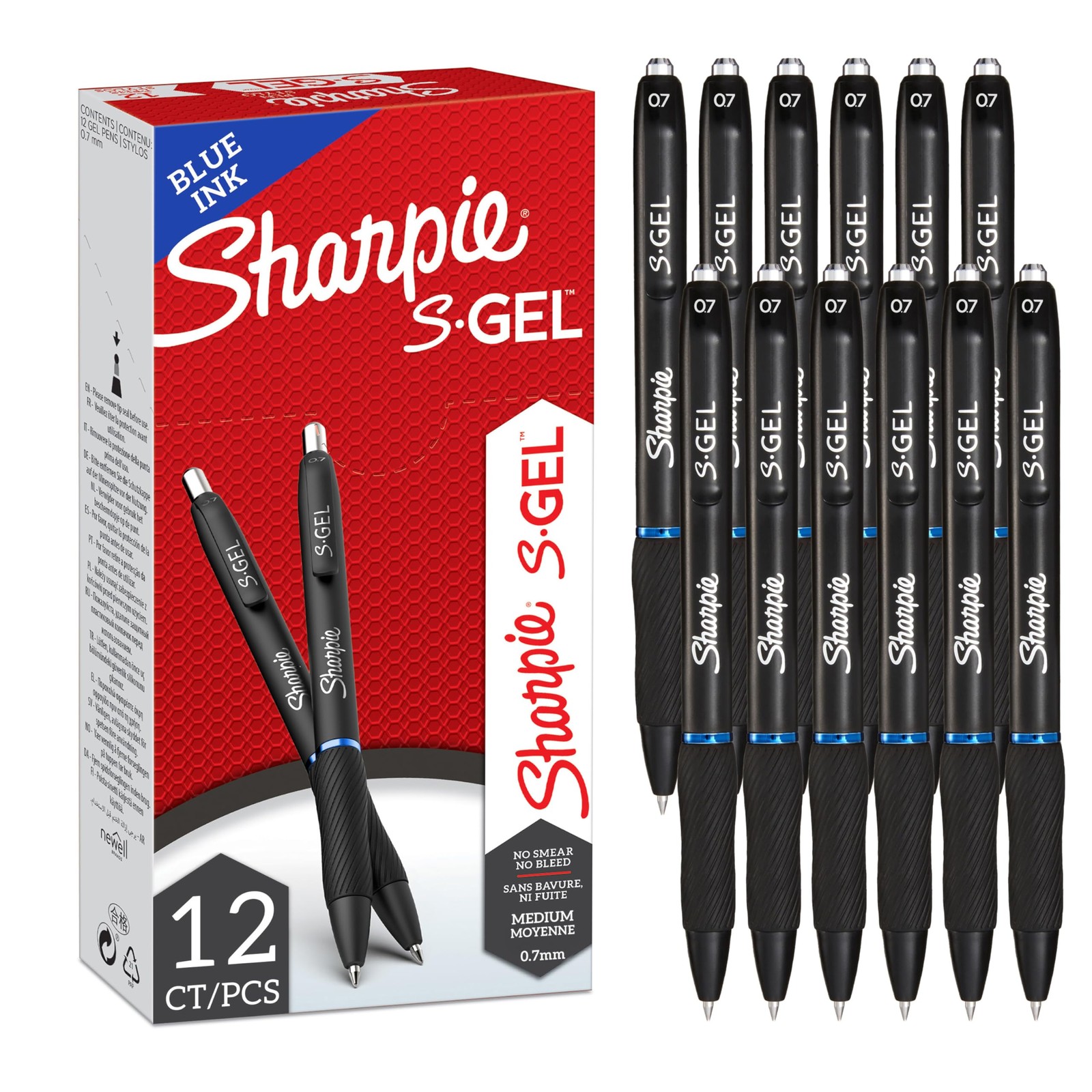 Gel | Gel Pens | Medium Point (0.7mm) | Blue Ink | 12 Count