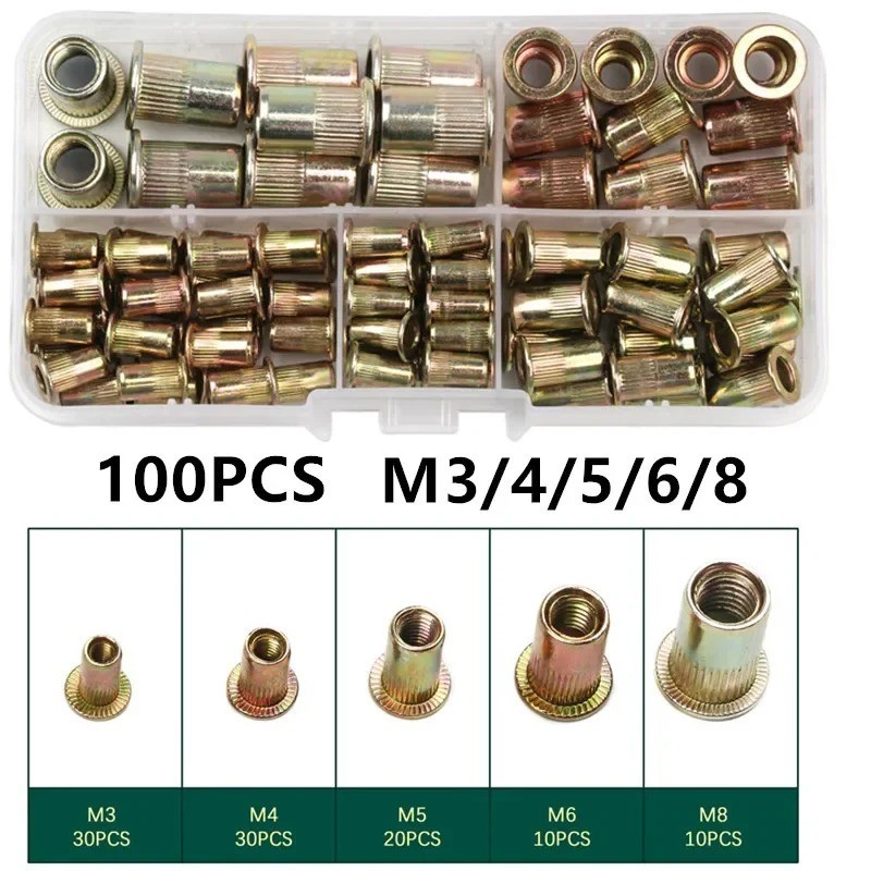 300/165/100PCS BoxRivet Nut Kit Mixed Zinc Steel Rivnut Insert Nutsert Threaded
