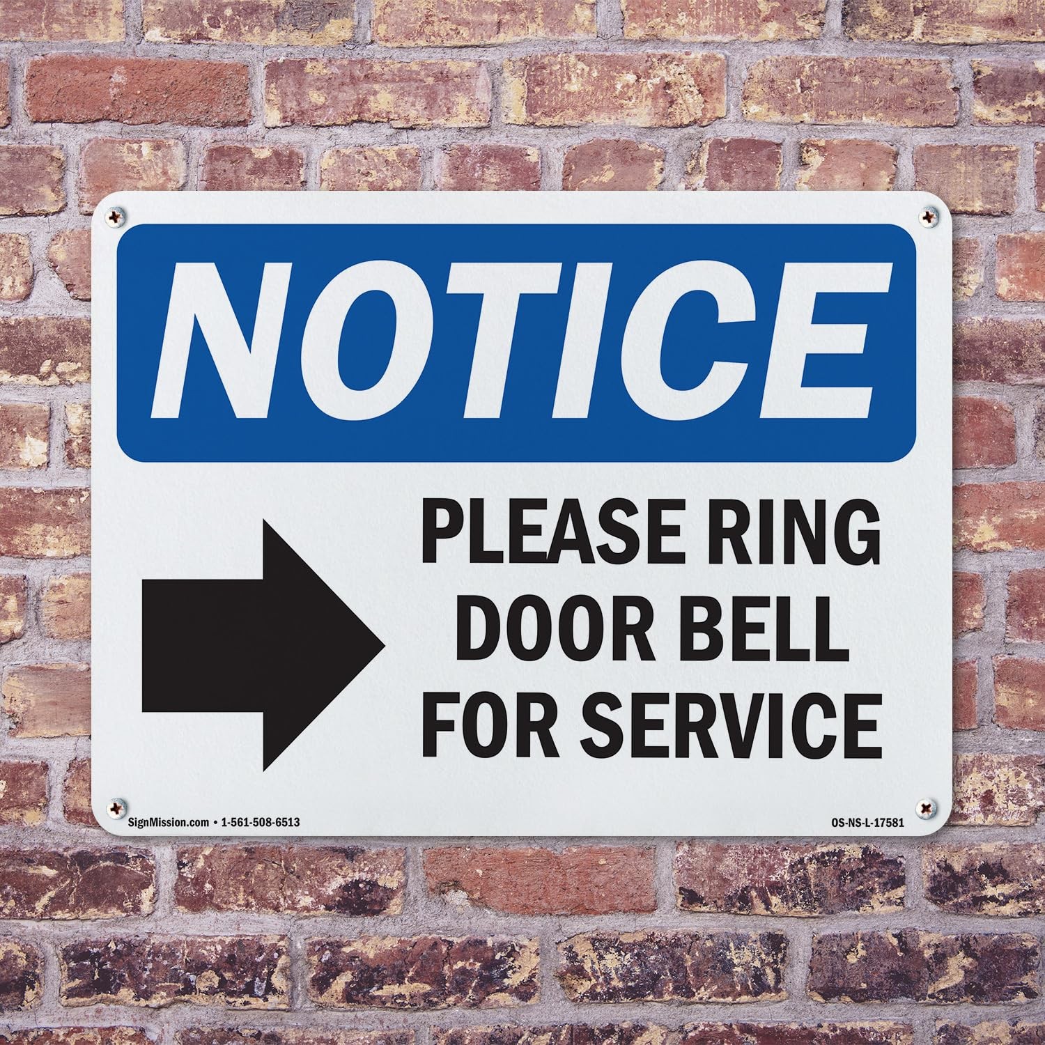 Please Ring Door Bell For Service OSHA Notice Aluminum Sign 18 Inch x 12 Inch…