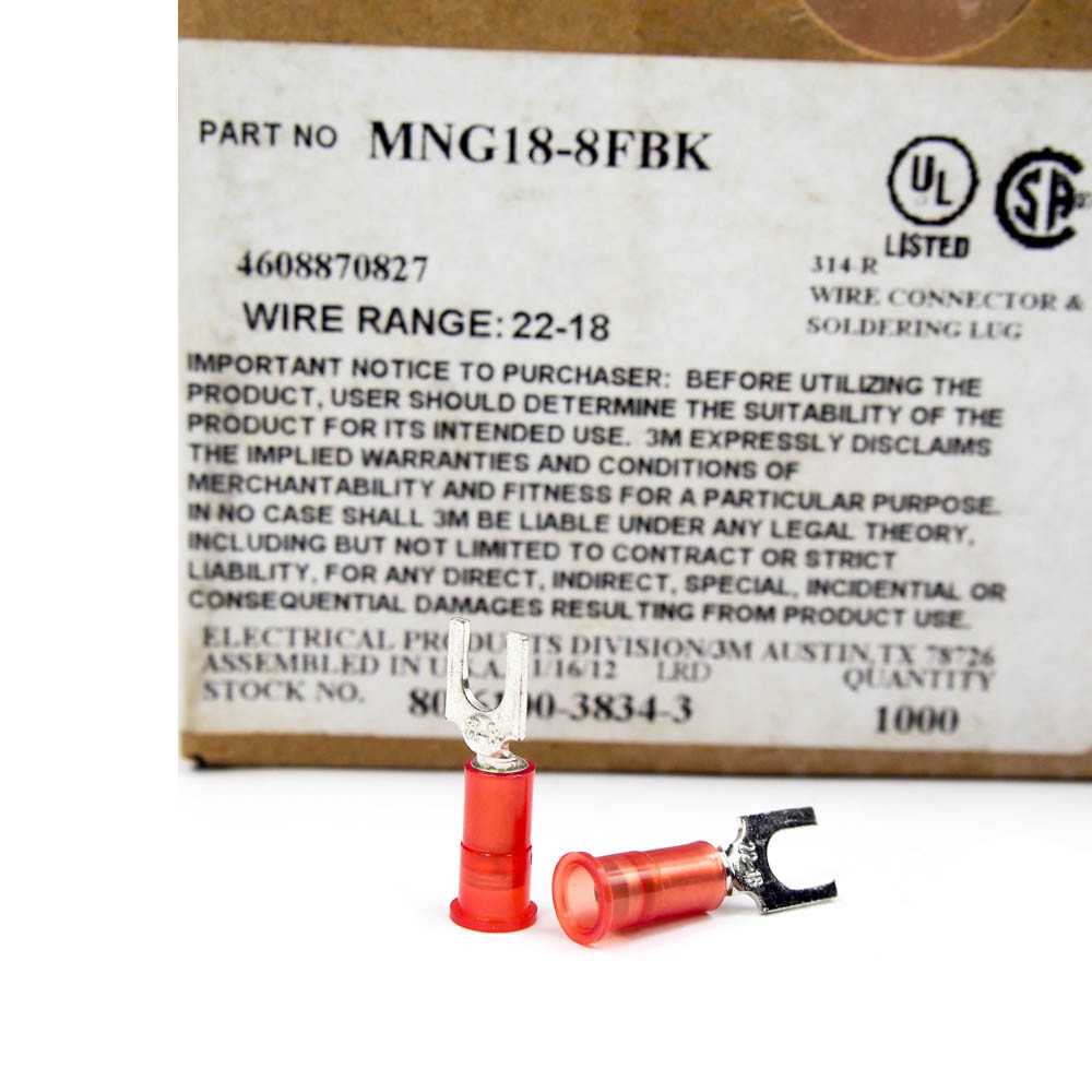 3M 22-18 AWG Nylon Block Fork Terminals MNG18-8FBK (1000 Pieces)
