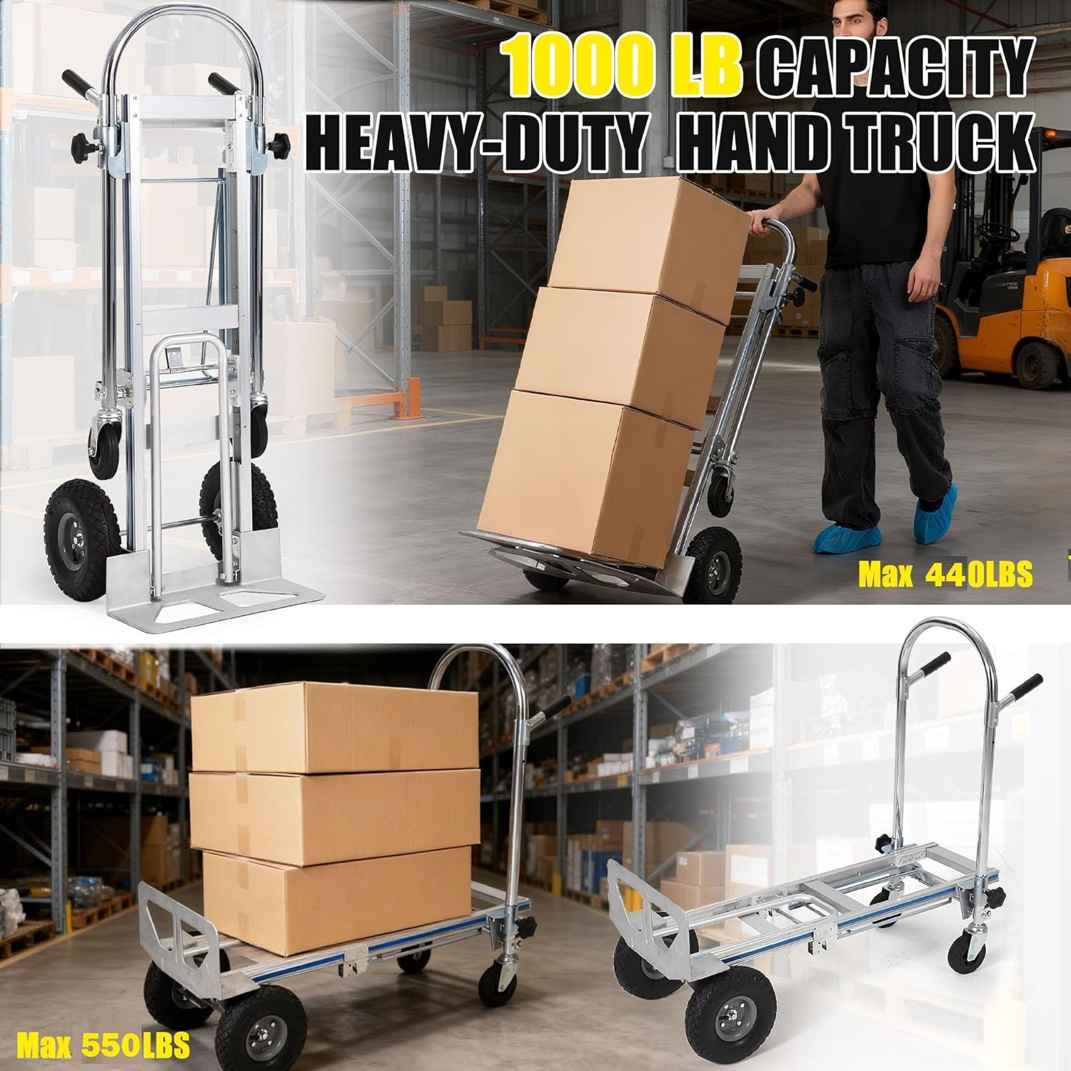 Aluminum Folding Hand Truck 550 LBS Capacity Convertible Hand Truck Dolly Cart