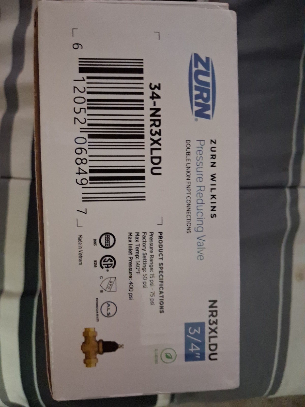Zurn Wilkins Double Union 3/4″ Brass Pressure Reducing Valve 25-75 PSI Water