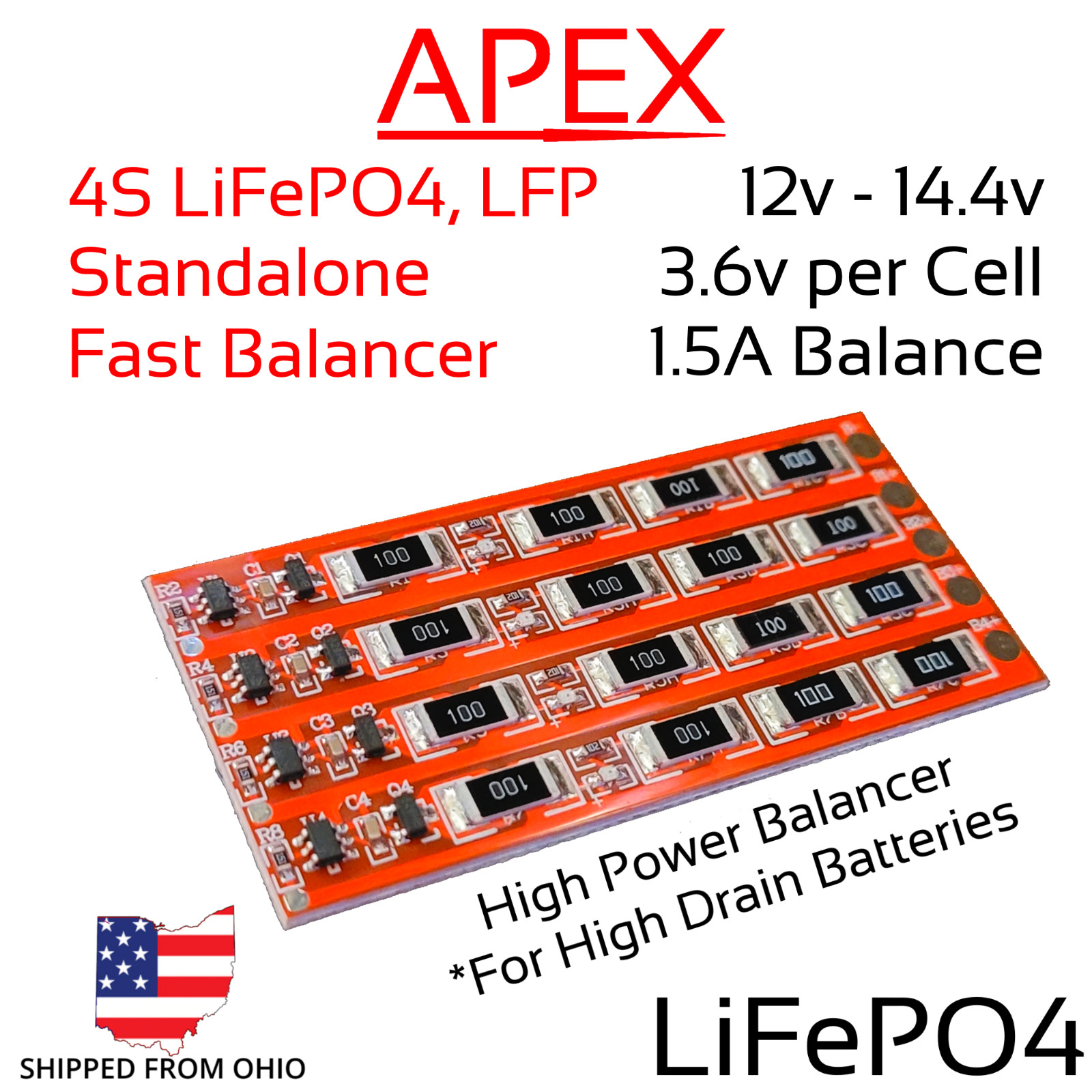 4S 12v 14.6v LiFePO4 Battery Balancer Board 3.2v/3.65v High Power 1500mA Add-on