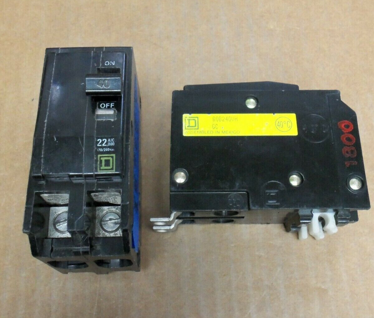 Square D QOB QOB240VH 2 Pole 40 Amp 120/240V 22kA Yellow Bolt-on Circuit Breaker