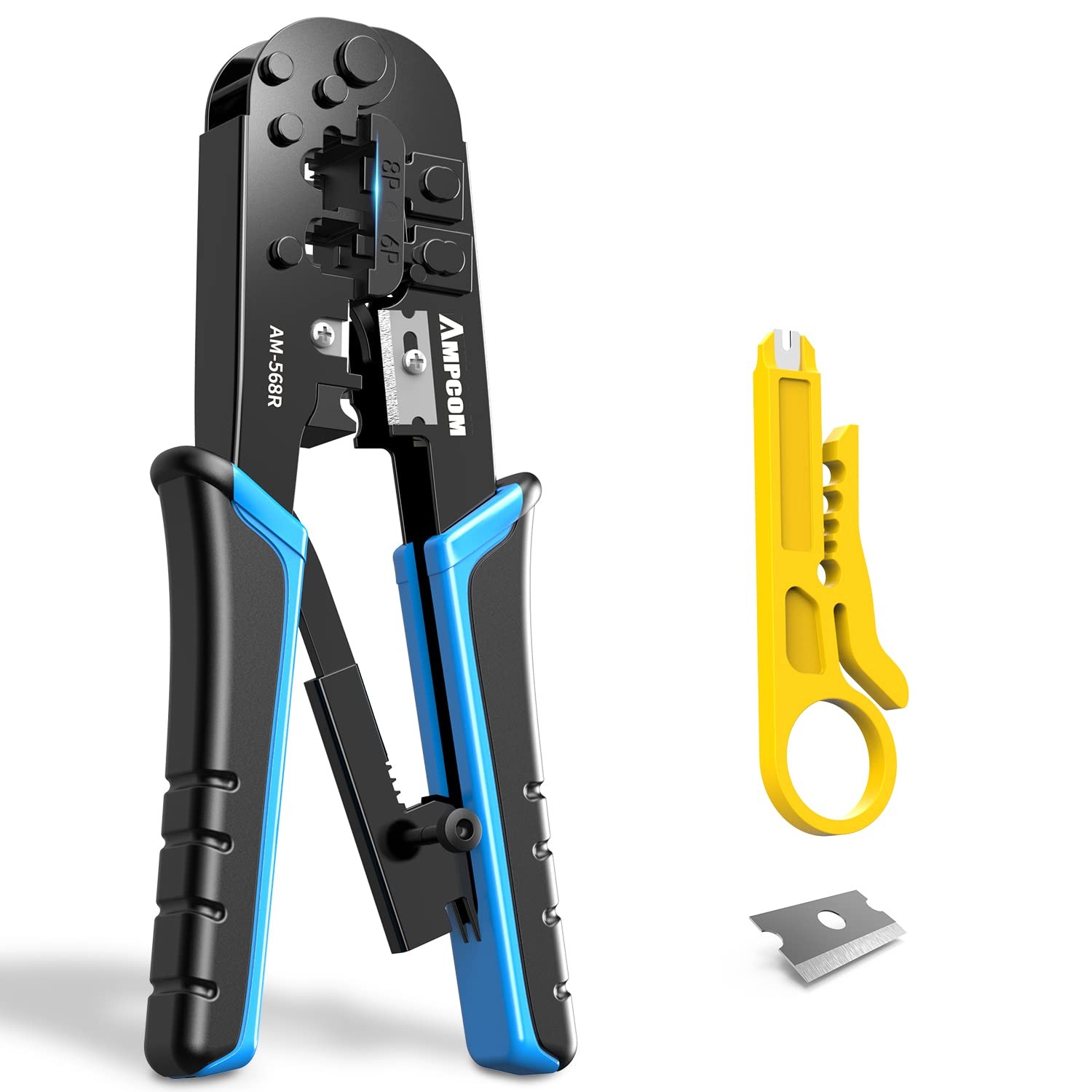 RJ45 Crimping Tool, 8P/6P-RJ11, RJ12 Crimper Cutter Stripper AM-568R