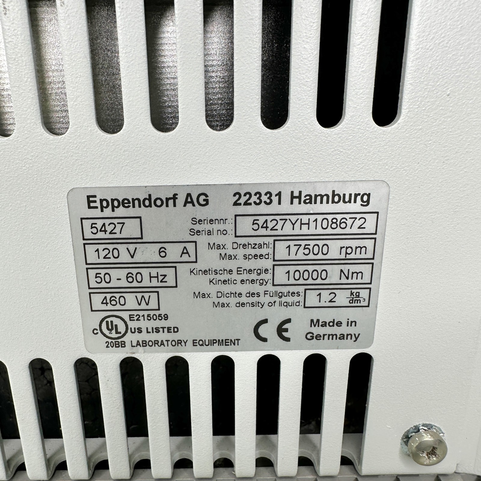 Eppendorf 5430 Centrifuge 17500 RPM 30130 RCF Lab Benchtop High Speed 5427