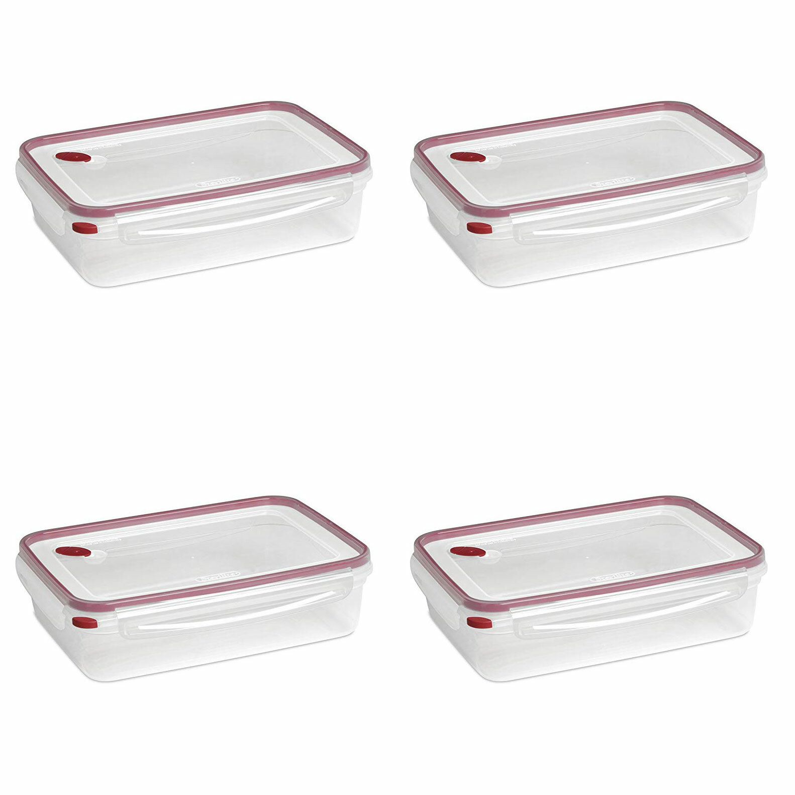 Sterilite Ultra Seal 16 Cup Rectangular Food Storage Containers, Red (4 Pack)
