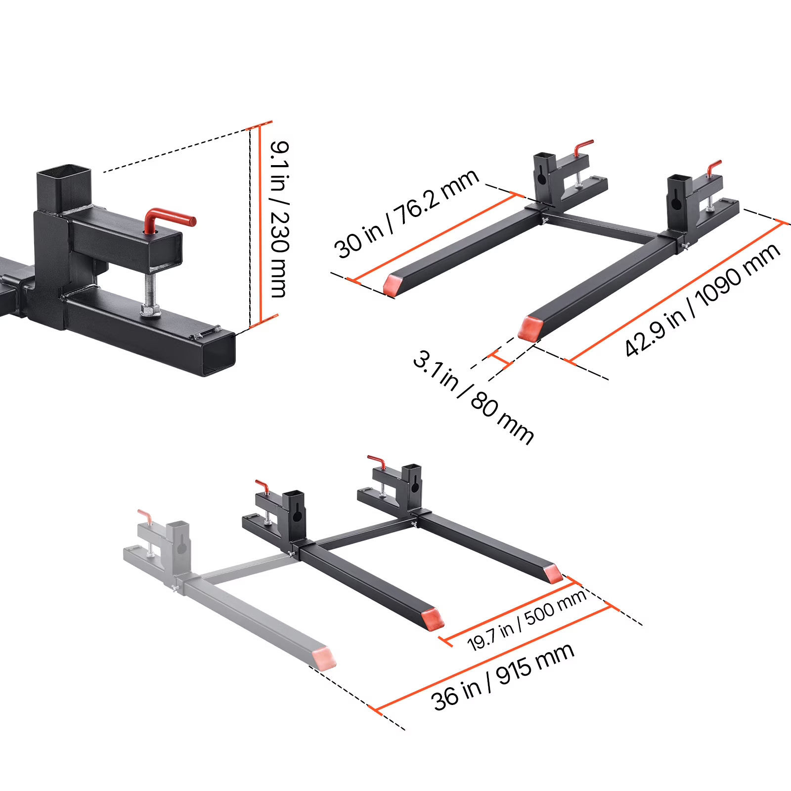 Black Bucket Fork Attachments Fit Tractors, Loaders & Skid Steers