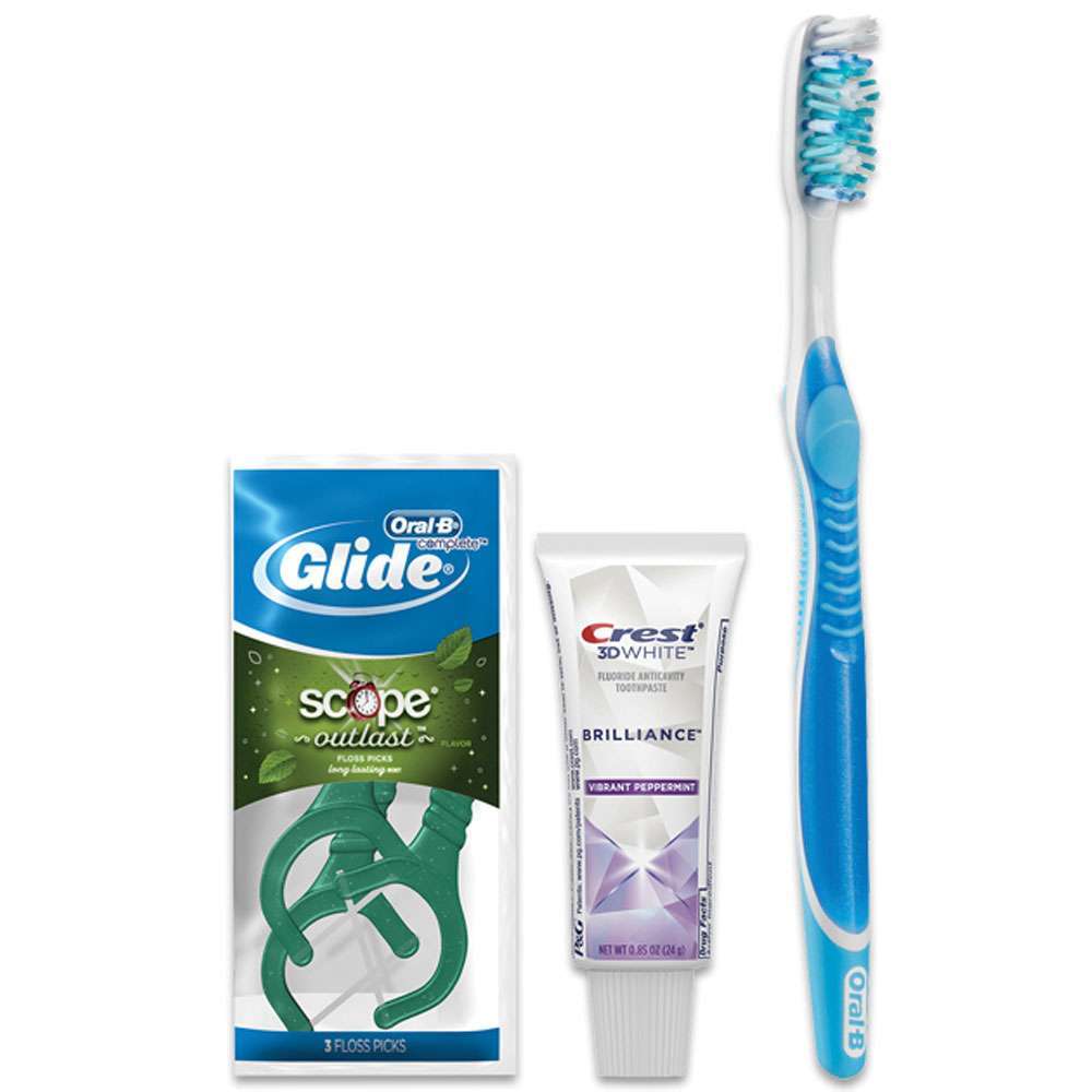 Crest Oral-B Manual Toothbrush Whitening Bundle+Glide+Scope Floss Picks,72/Case.