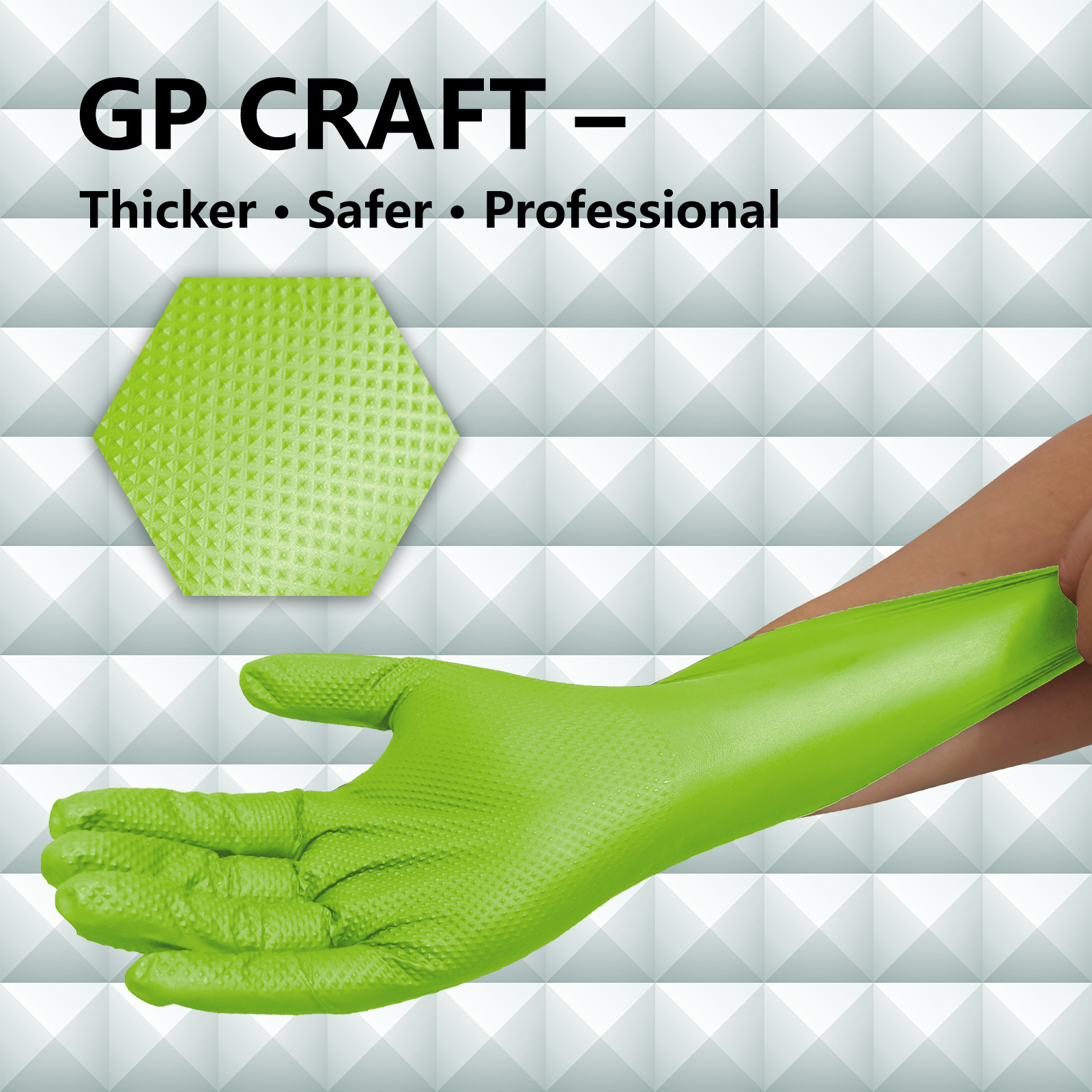 Heavy Duty Green Industrial Nitrile Gloves with Raised Diamond Texture, 8-mil