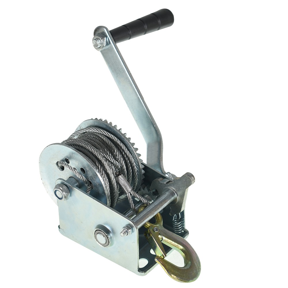 800lbs Hand Winch Hand Crank Strap Gear Winch ATV Boat Trailer With 26ft Cable