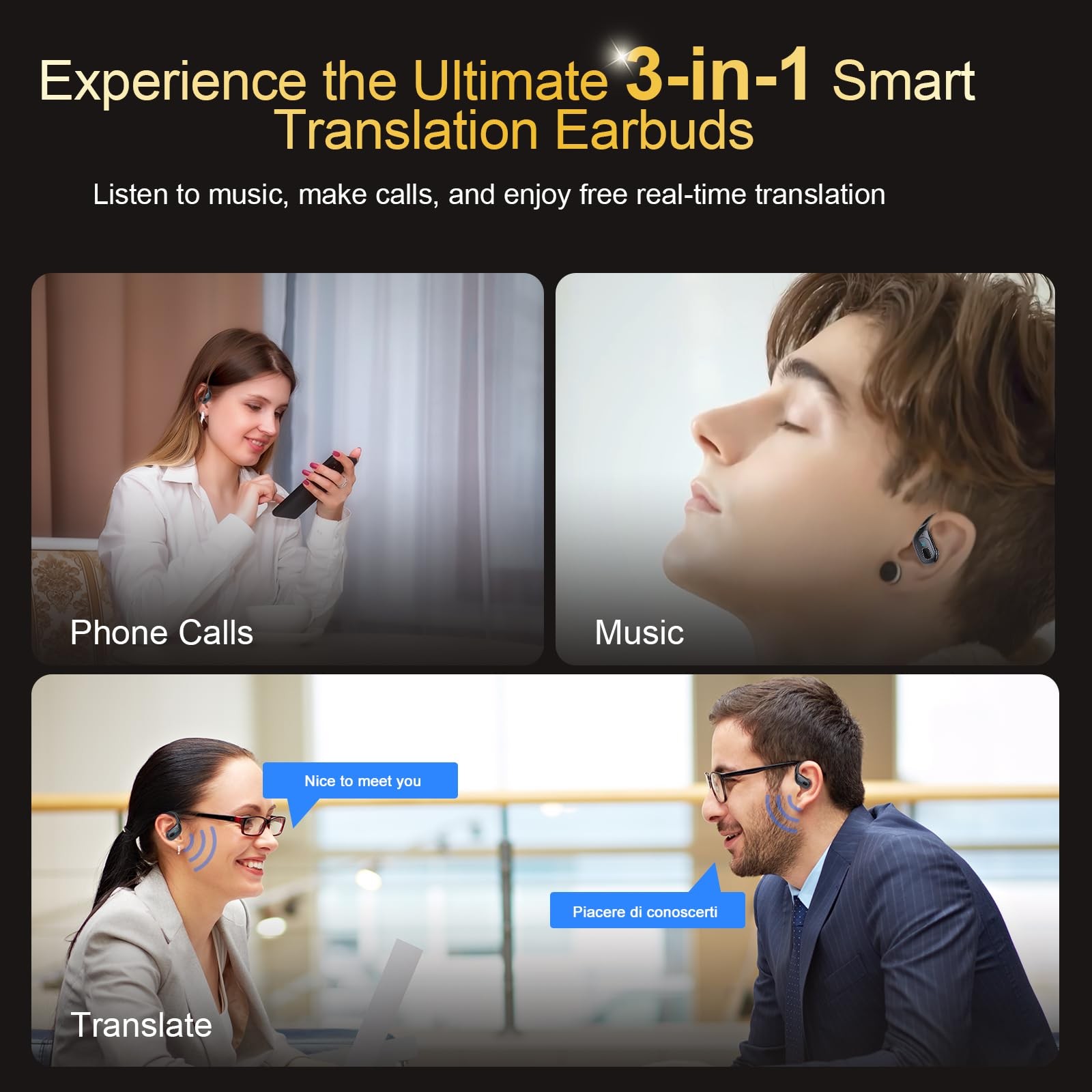 AI Translation Earbuds Real Time, 164 Language Translator Earbud 3-in-1 Bluet…