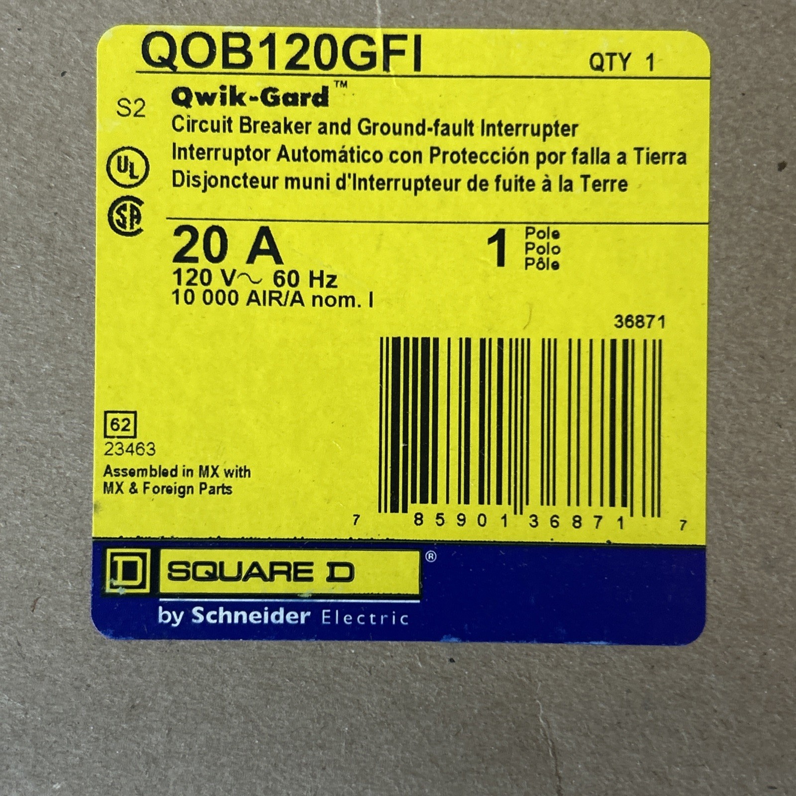 Square D Schneider Electric QOB120GFI Circuit Breaker 20A 120V 1P