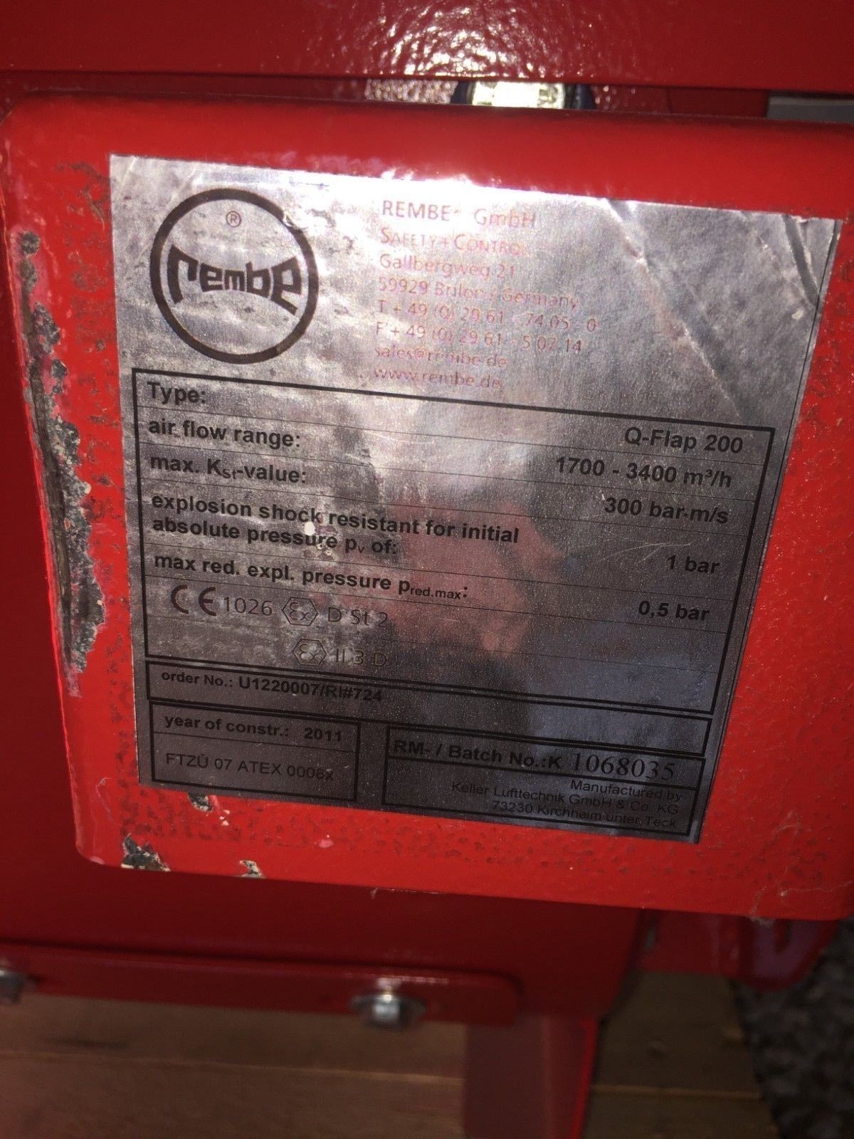 Rembe GmbH Safety+Control Q-Flap 200 Non-Return Valves For Organic Dust Qty: 1
