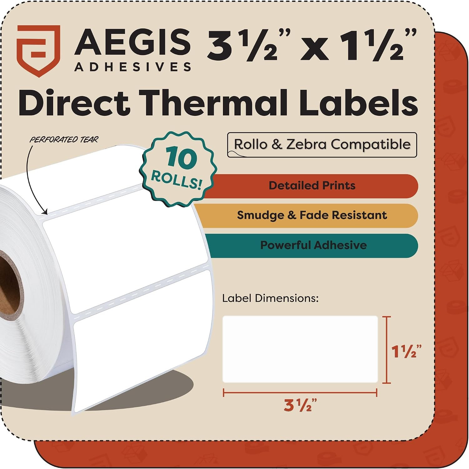3.5″ x 1.5″ Direct Thermal Labels – 9000 Count for Zebra & Rollo Printers