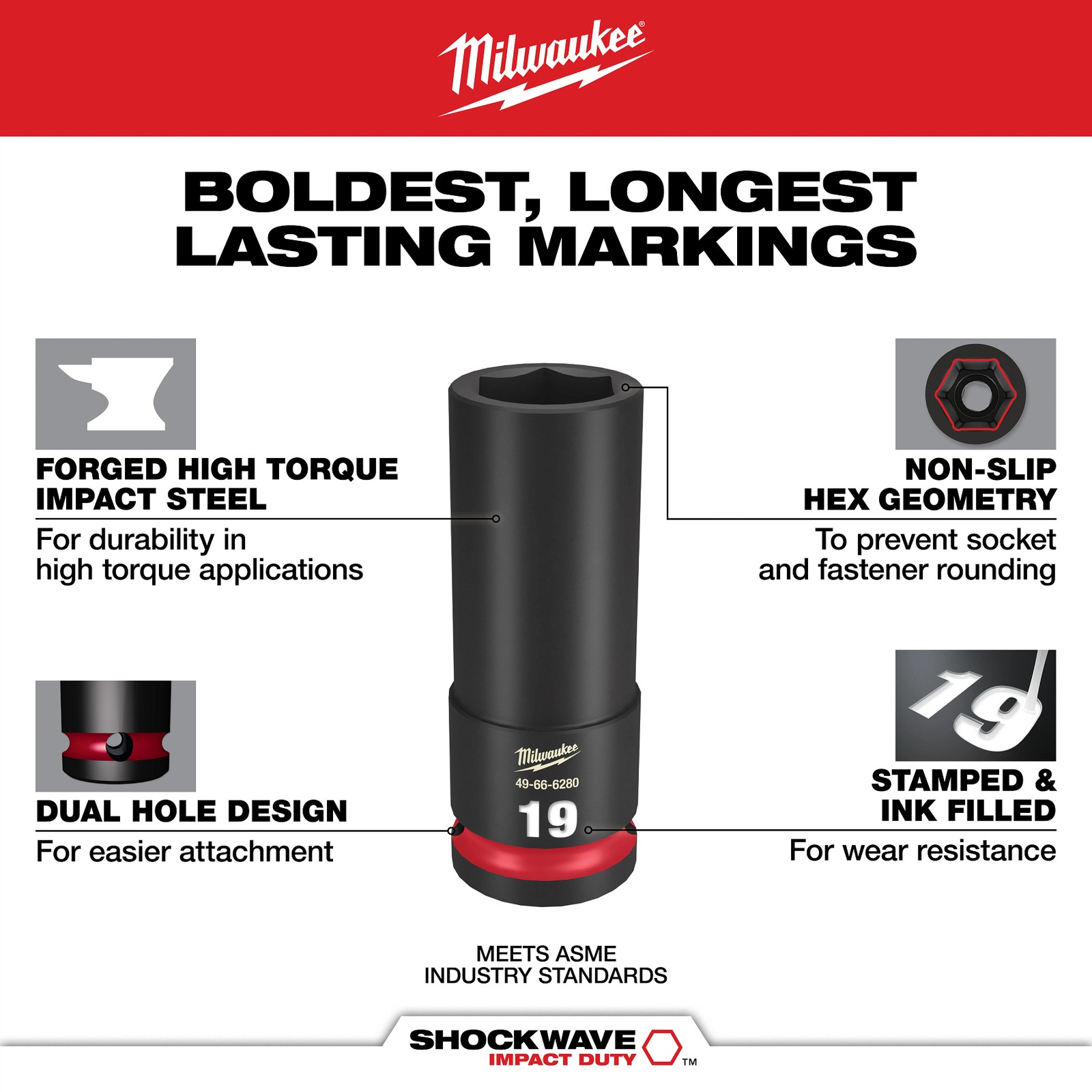 Milwaukee Tool 49-66-6803 16Pc SHOCKWAVE Impact Duty Socket 1/2” Drive 16Pc mm