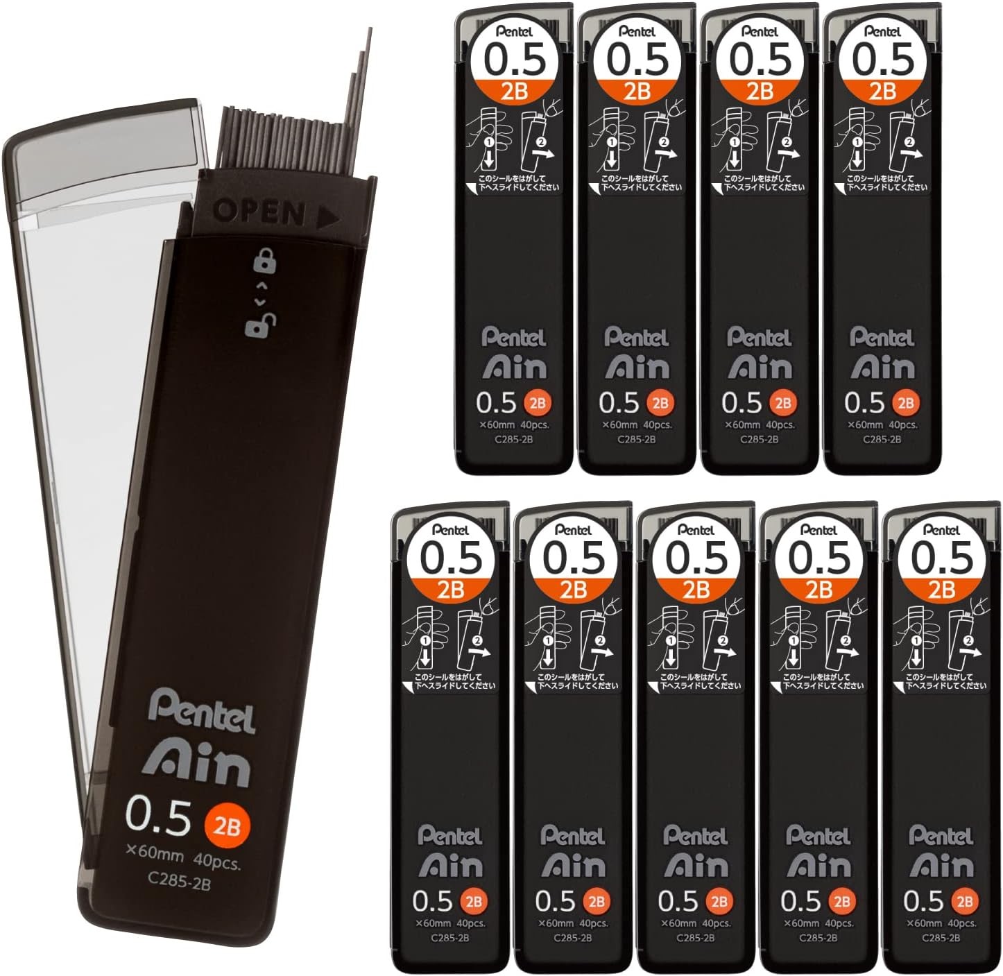 Ain C285-2B Mechanical Lead, 0.02 inches (0.5 mm), 2B, 10 Pieces