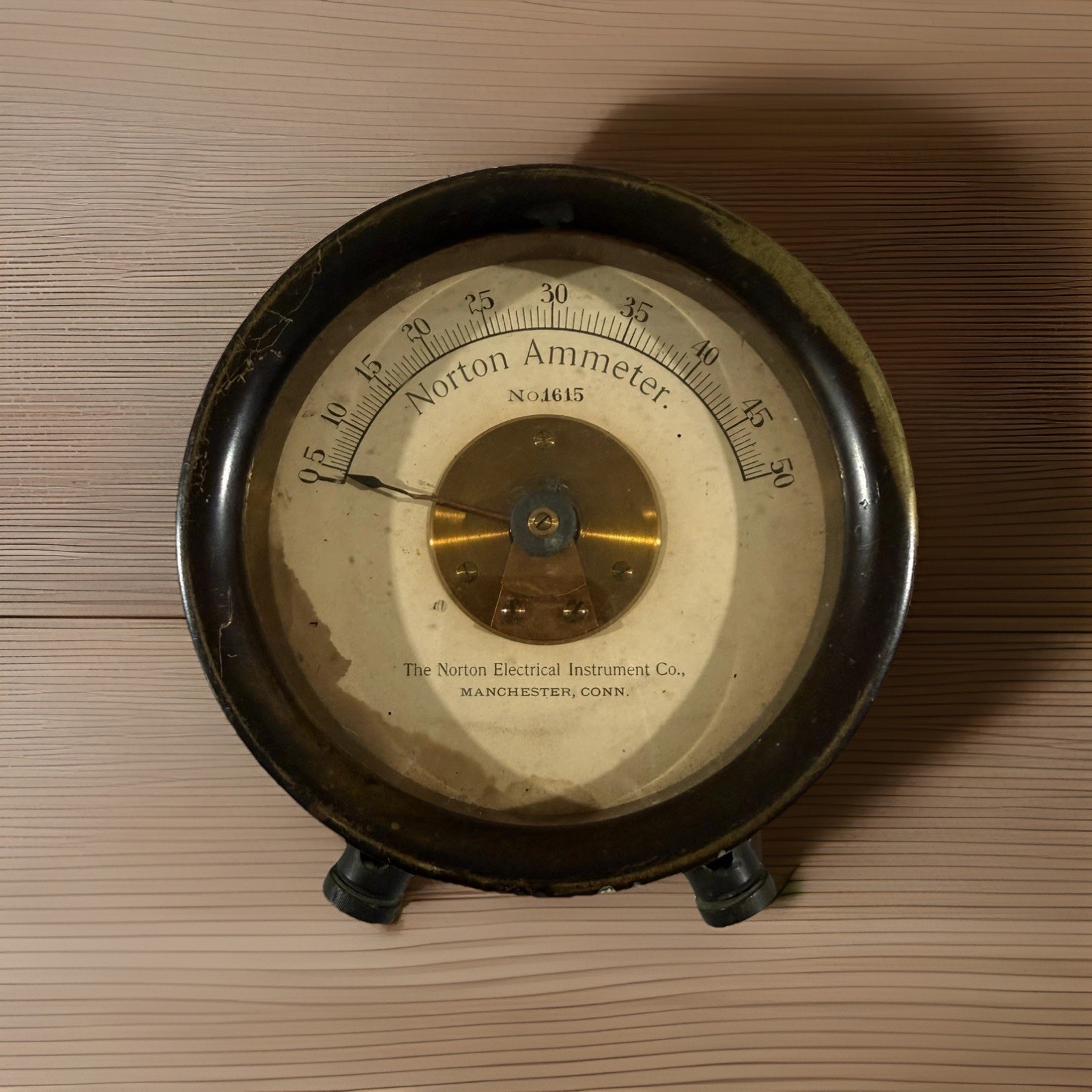 Antique Norton Ammeter No. 1615 – Brass Industrial Electrical Gauge CT