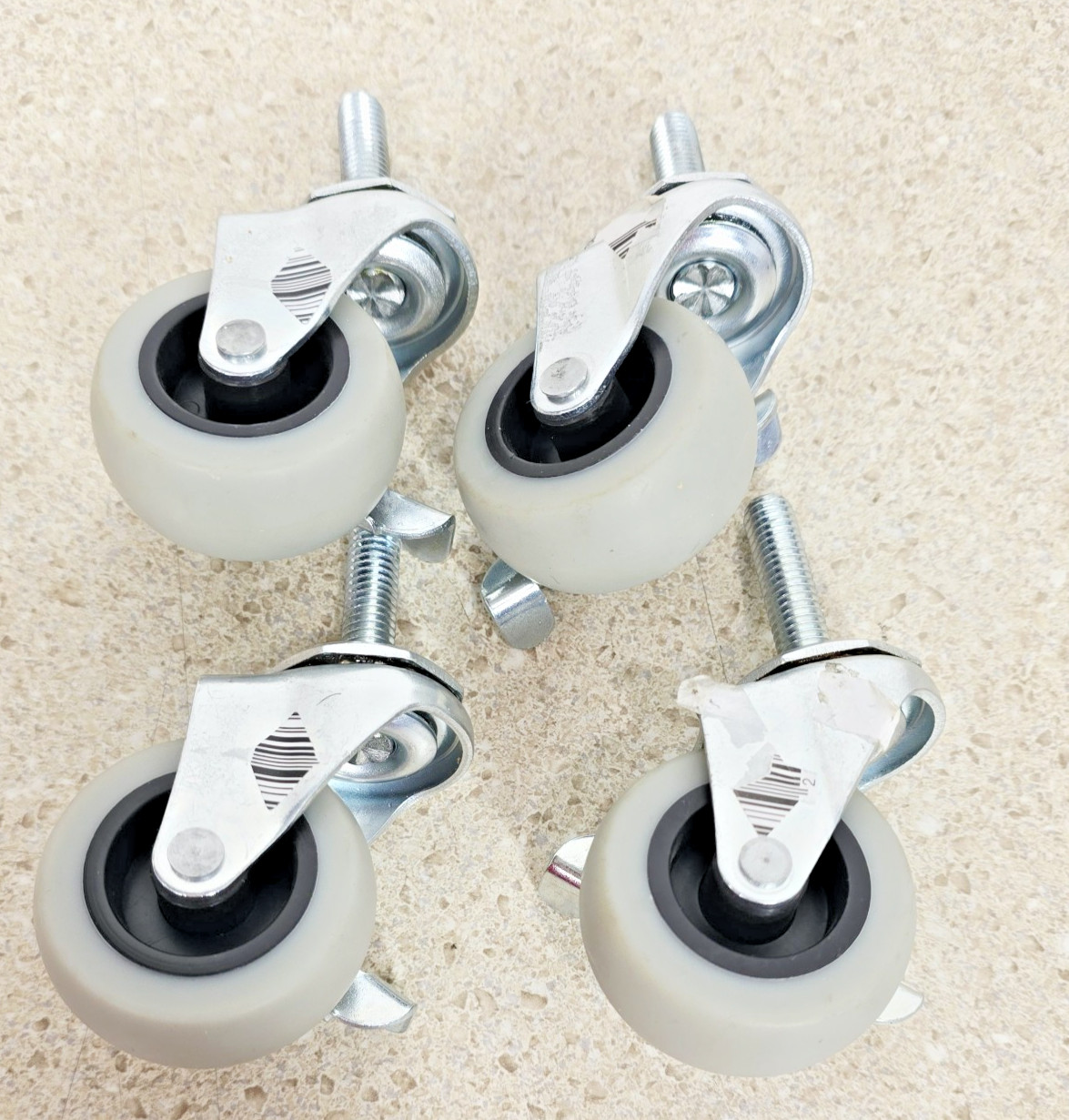4PK 2 in. Gray Rubber Like TPR Steel Swivel Threaded Stem Caster Locking Brake