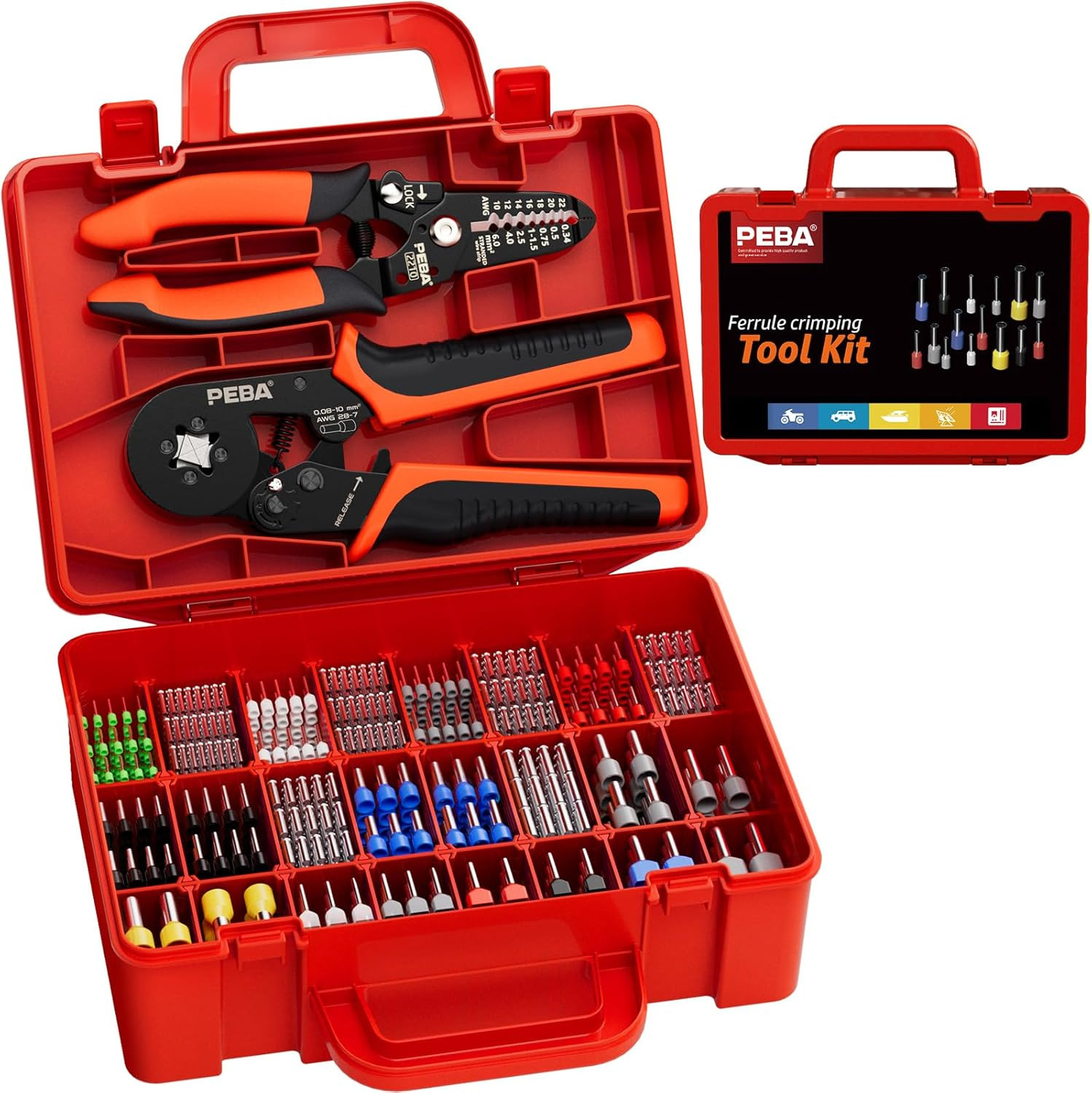 Ferrule Crimping Tool Kit, Wire Ferrules with Twin Ferrules, AWG 28-7 | 24 Sizes