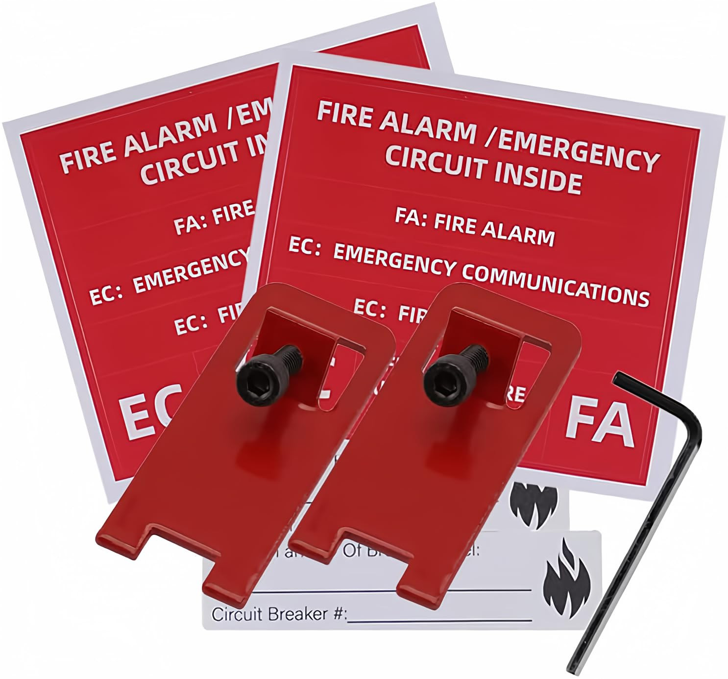 2 Sets Fire Alarm Lockout Kit Metal Panel Lock with Labels Screws & Hex Key