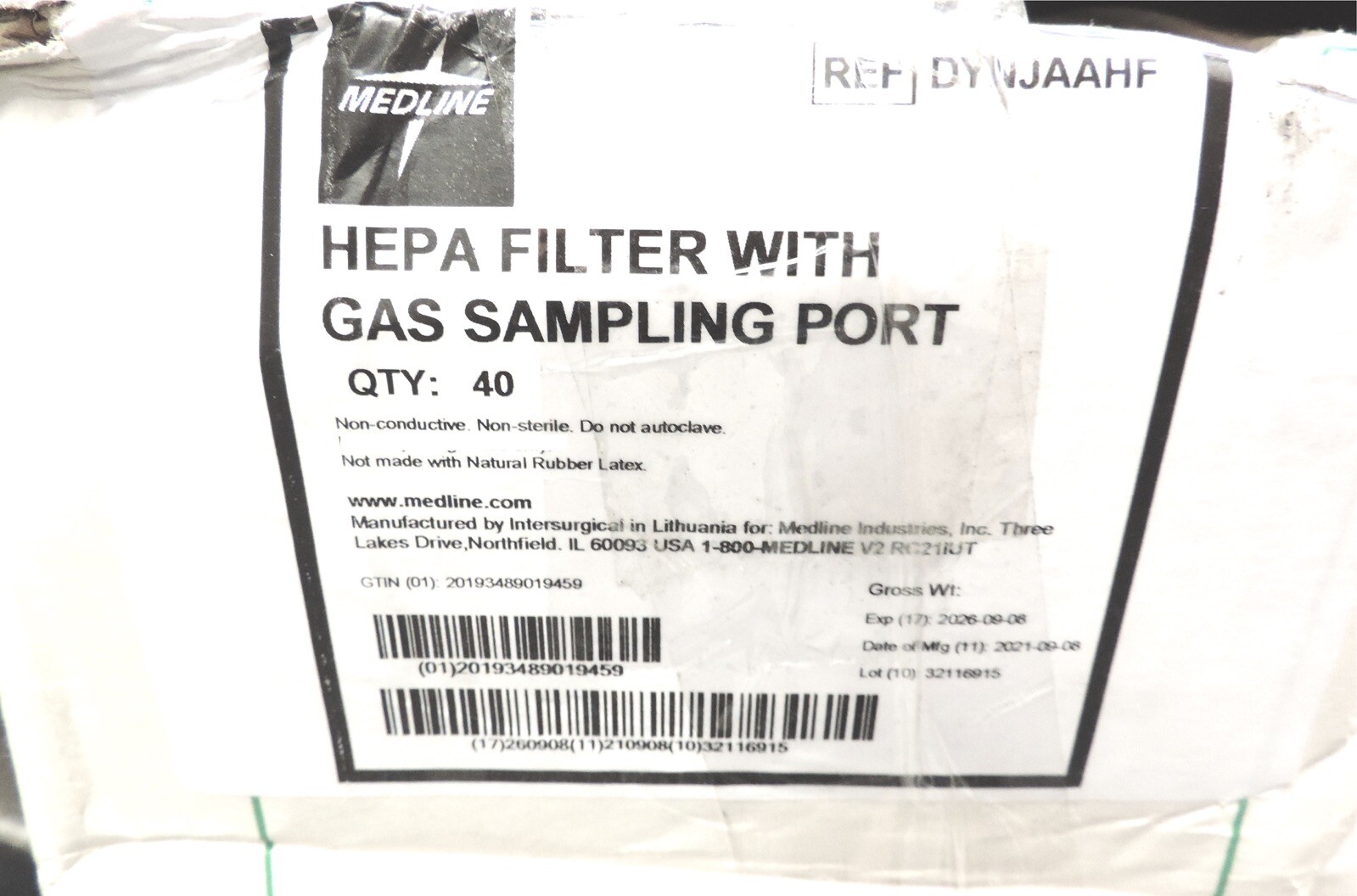 Medline DYNJAAHF HEPA FILTER with Gas Sampling Port – (2026/09) Box of 40