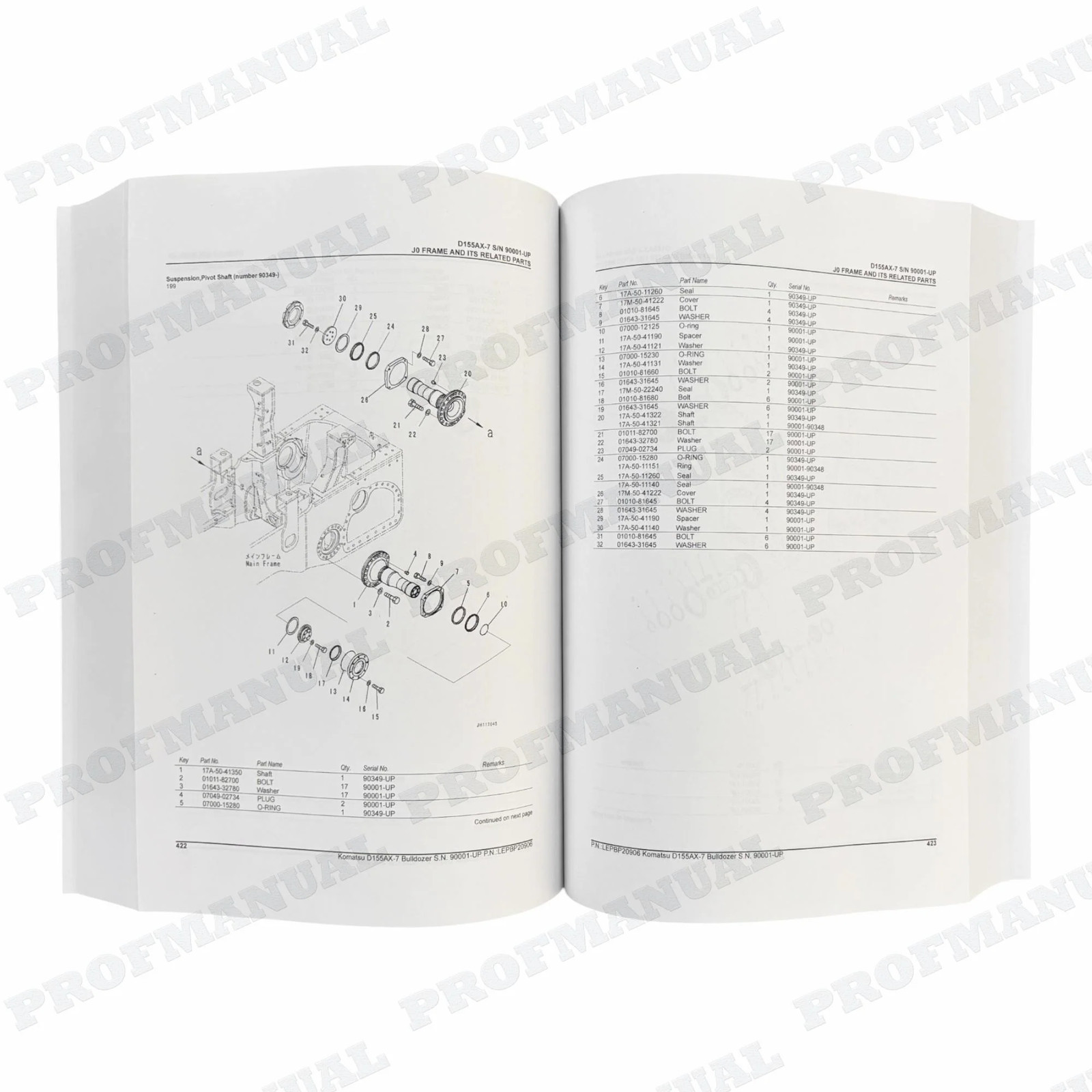 Komatsu D155AX-7 Bulldozer Parts Catalog Manual SN 90001-UP