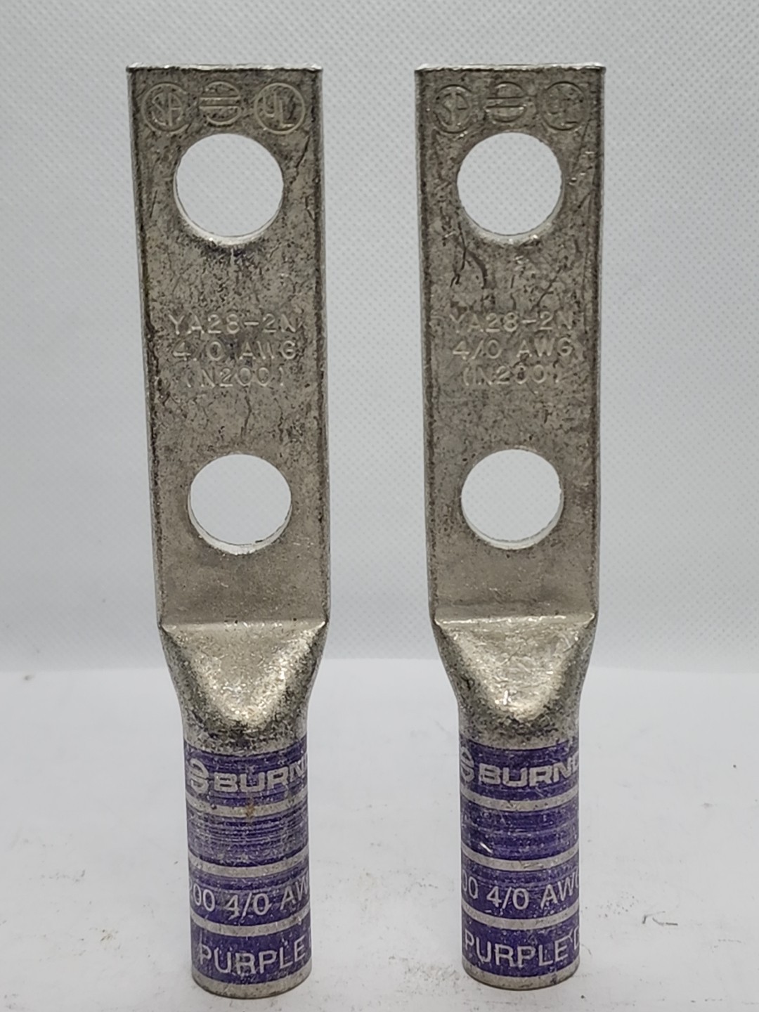 2x BURNDY YA28-2N 4/0 AWG CU PURPLE DIE 15 COMPRESSION TWO HOLE LUG T. [1ES3-2]