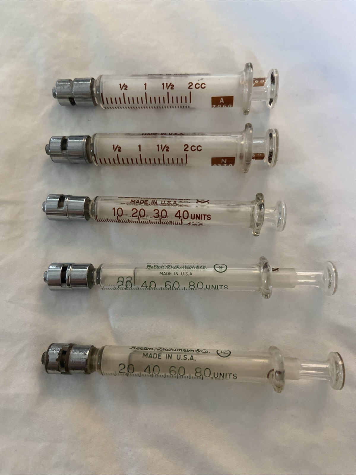 Lot of 5 B-D BD Yale Glass Graduated Luer Lok Tip Syringe Becton Dickinson & Co