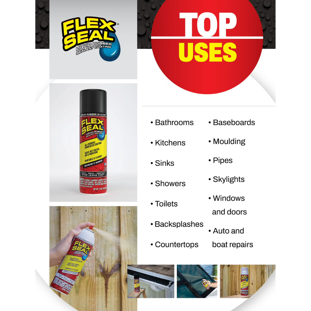 3 PK Flex Seal Aerosol Liquid Rubber Sealant Coating, 14 oz, Black, Leak Repair