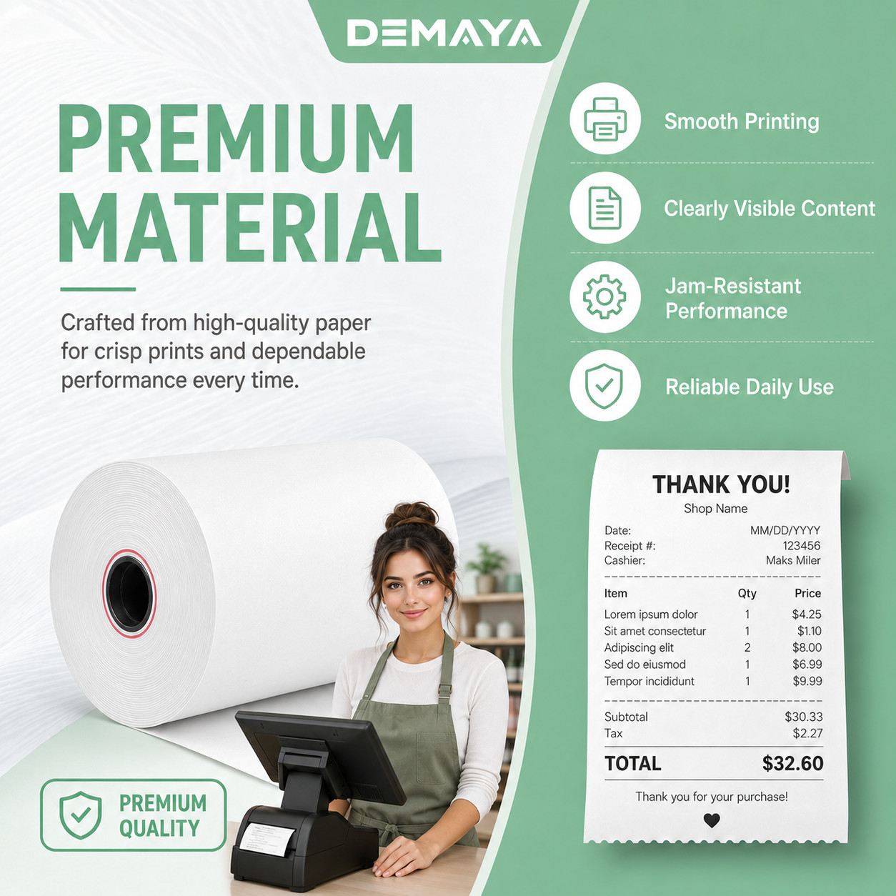 Thermal Paper Rolls 3 1/8″ x 230ft – Pack of 50, Fits Most Receipt Printers