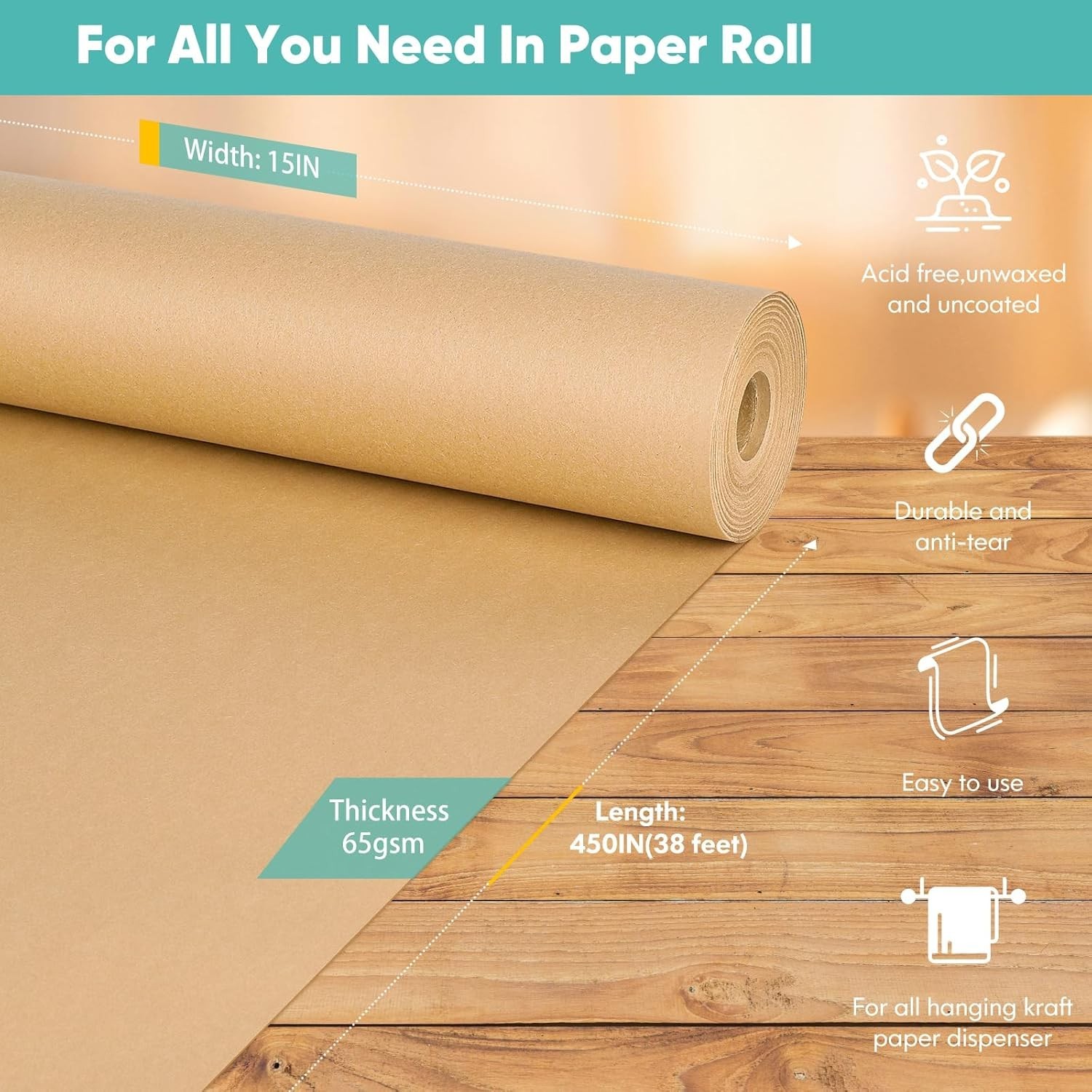 17.5 x 1200 Brown Kraft Paper 50 lb Basis Thick Roll Packaging Shipping NEW
