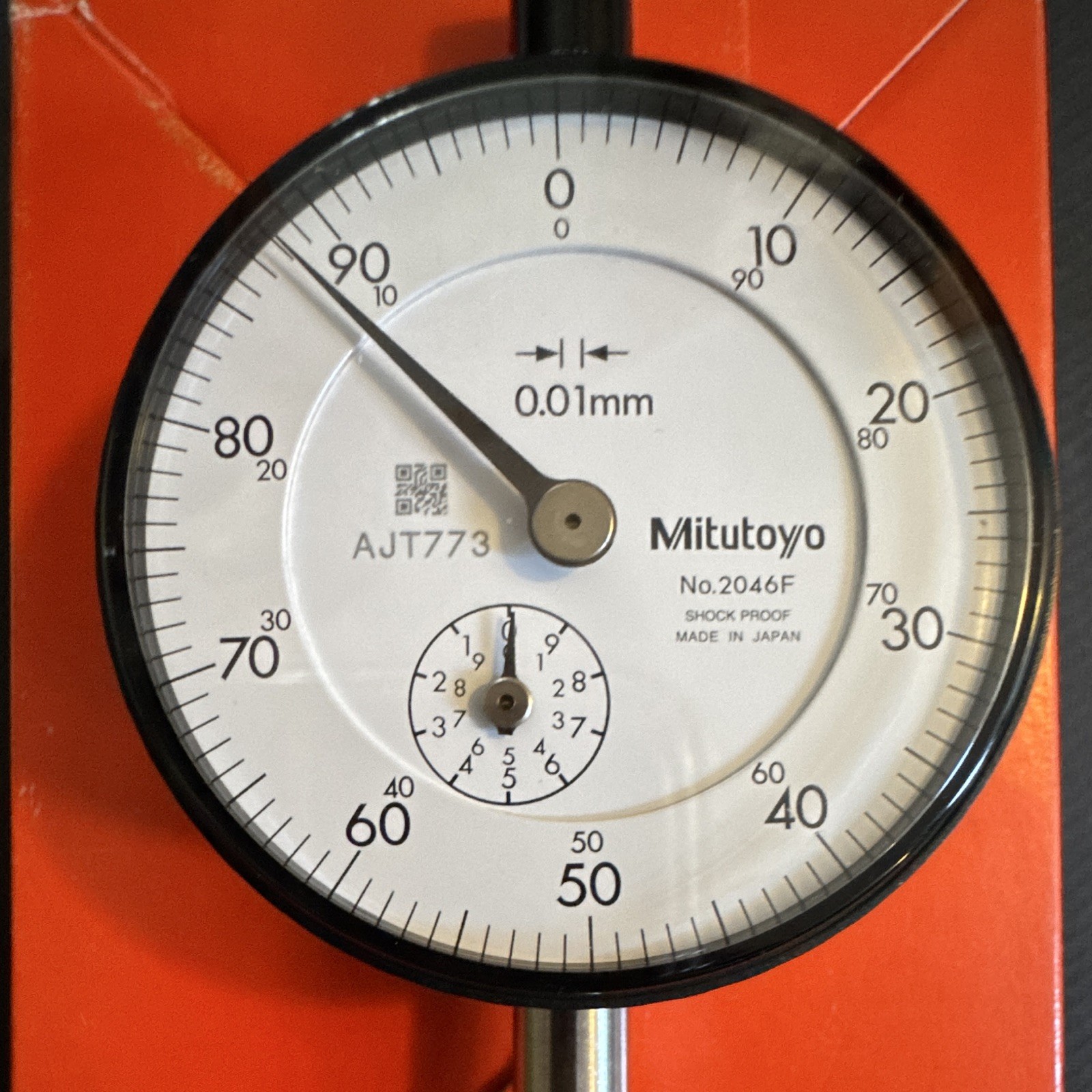 Mitutoyo Dial Indicator 0.01mm 0-10mm 2046FEB Lg Dial Flat Back Ball Tip NOS